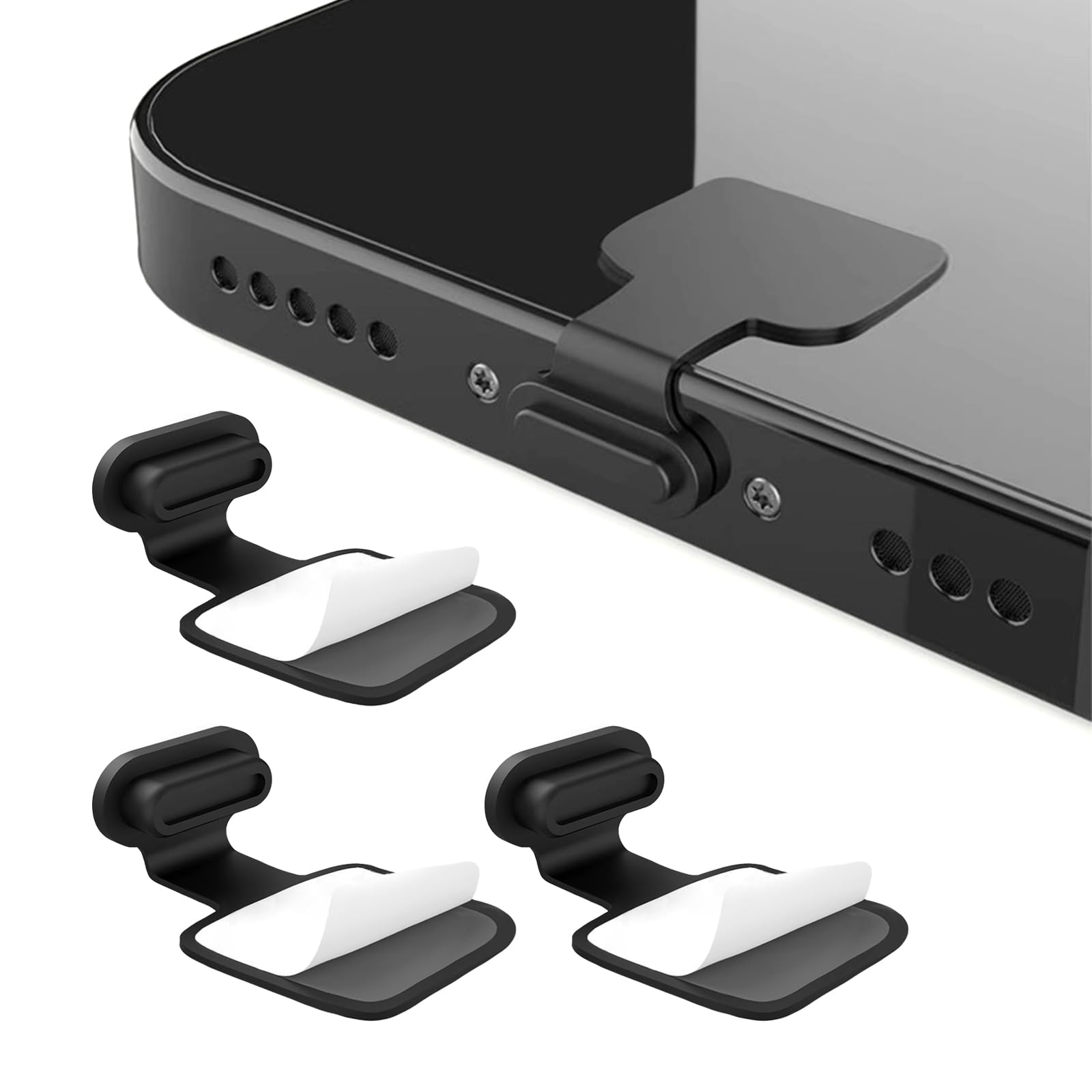 BlingKingdom 3-Pack USB Type C Dust Plugs - Anti-Lost & Anti-Dust Port Protectors for iPhone 15, Samsung Galaxy S21/S20/S22 Ultra, Huawei & All Type-C Devices - Perfect for Travel, Work & Daily Phone Protection (Black)