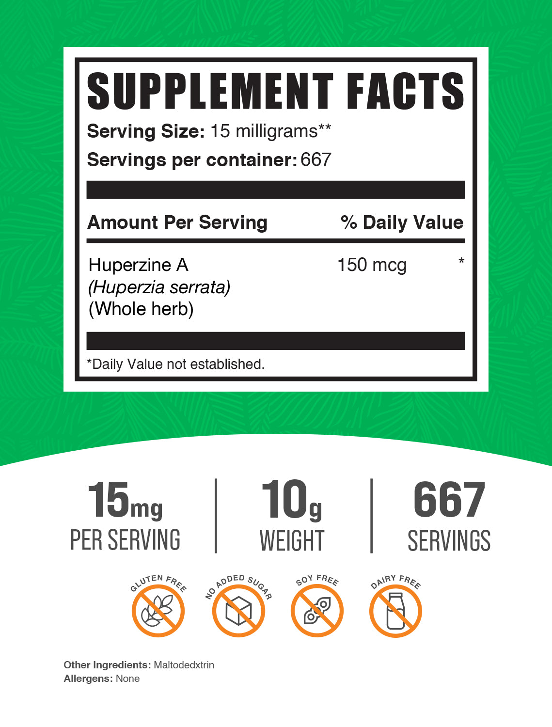 Premium Huperzine A 1% Powder - Natural Nootropic Supplement for Memory & Focus - Brain Health Support for Students, Professionals & Seniors - Vegan & Lab-Tested