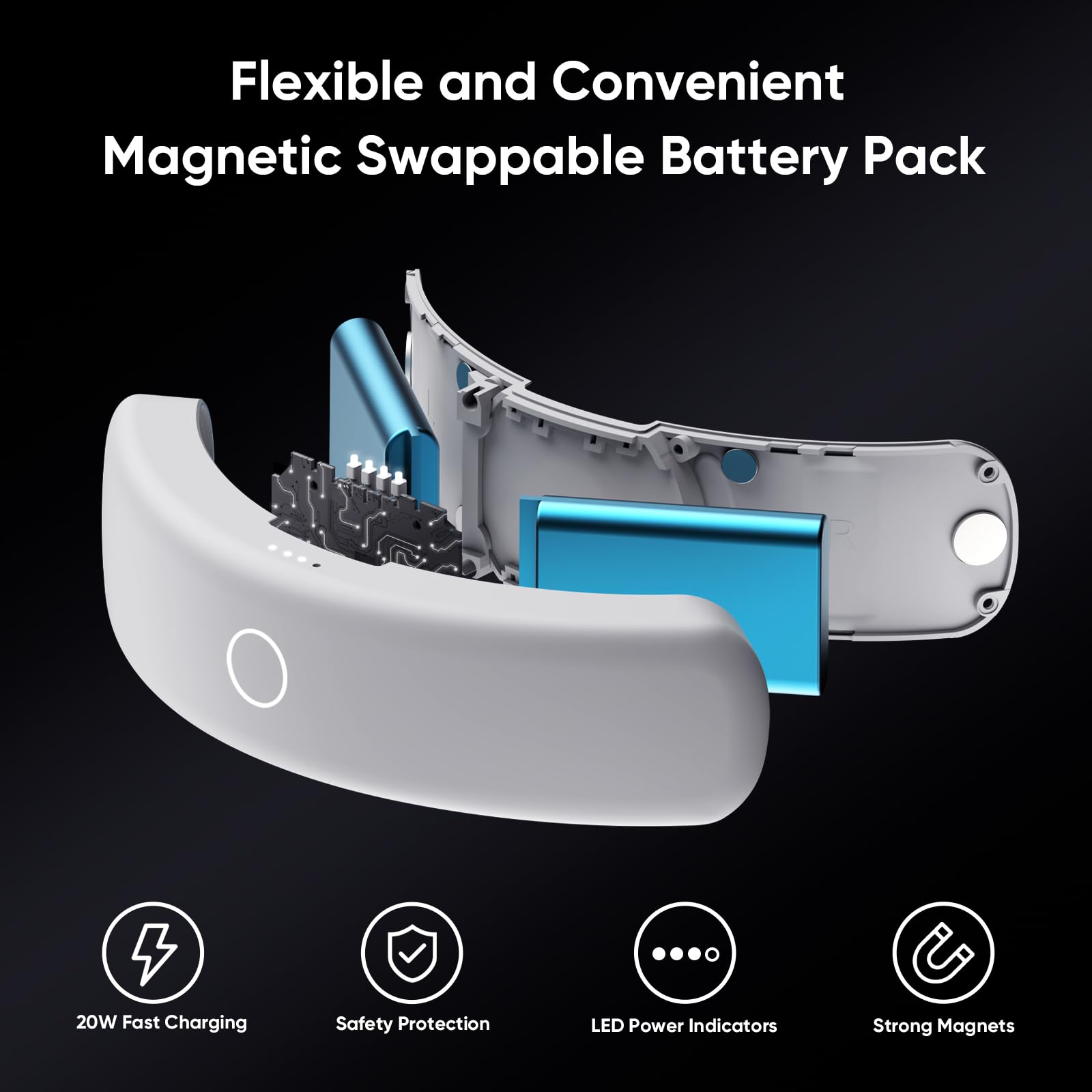 Sonicgrace S3 Pro Battery Head Strap for Meta Quest 3 & Quest 3S - 20W Fast Charging Magnetic Battery Pack - Comfortable VR Headset Replacement Accessories for Extended Gaming & Immersive VR Experiences