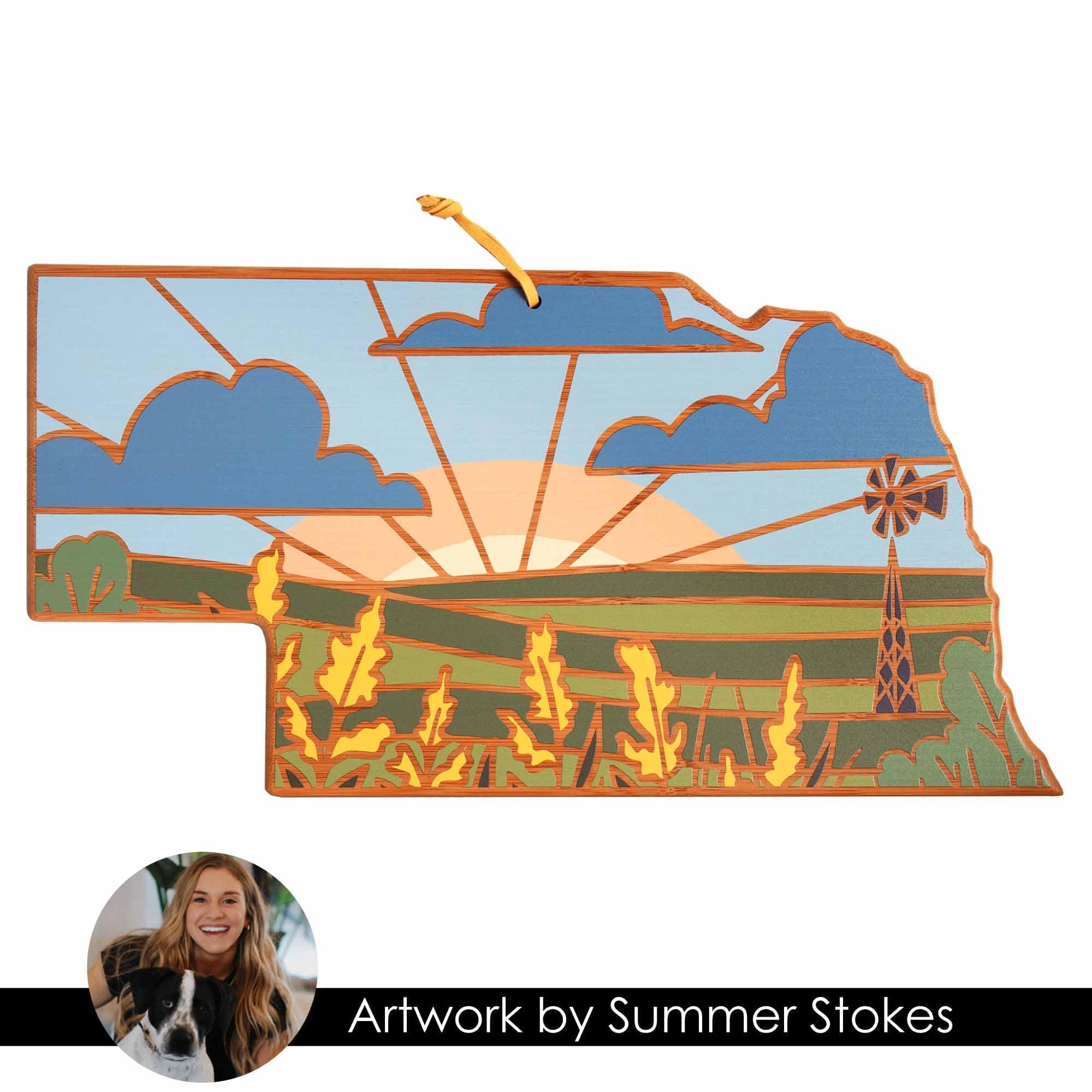 Premium Nebraska Wooden Cutting Board with Handcrafted Artwork by Summer Stokes – Perfect for Kitchen, Serving Charcuterie, and Home Decor