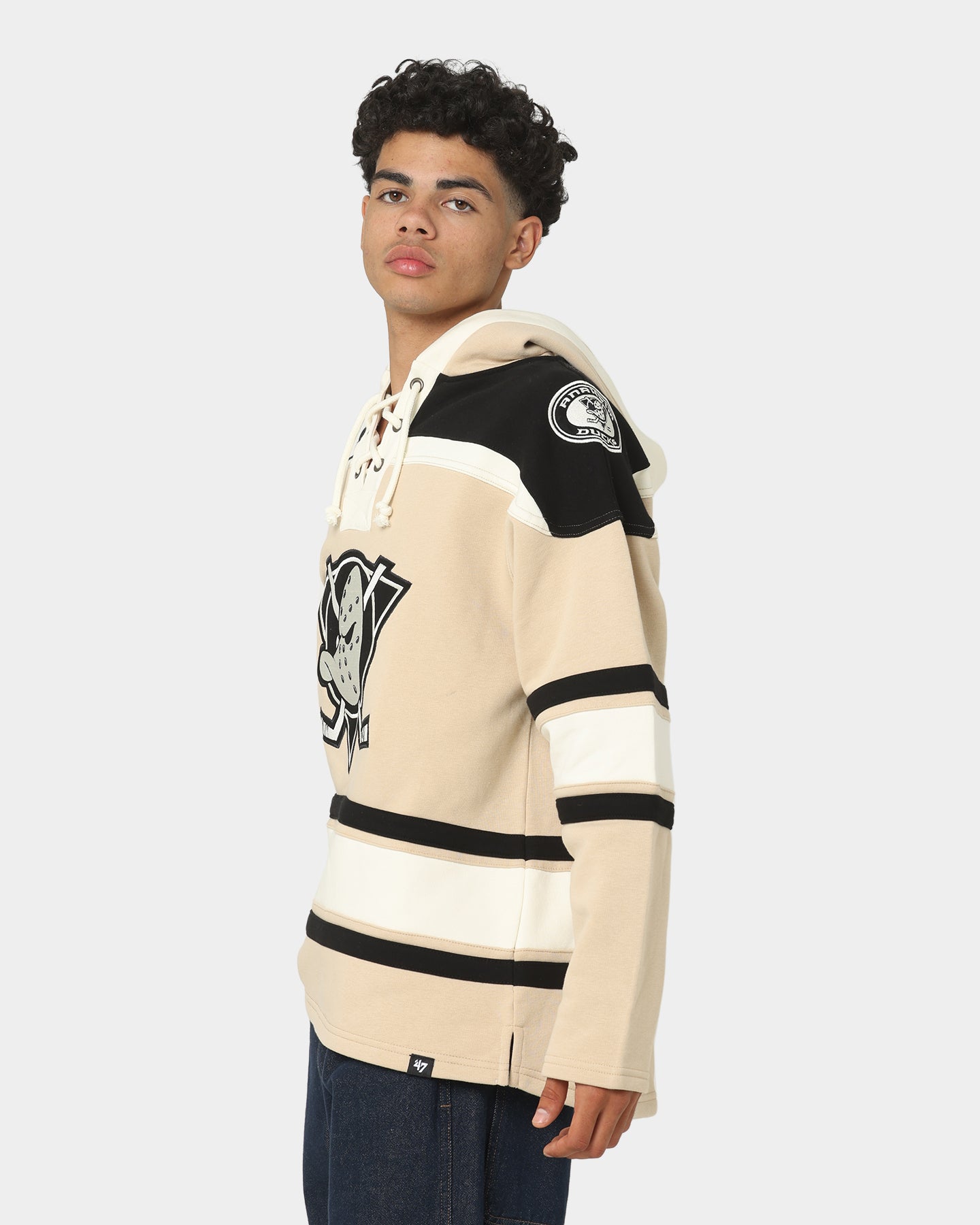 47 Brand Anaheim Ducks Superior Lacer Hoodie - Men's Khaki Pullover Sweatshirt for Casual Wear & Sports Fan Outfits