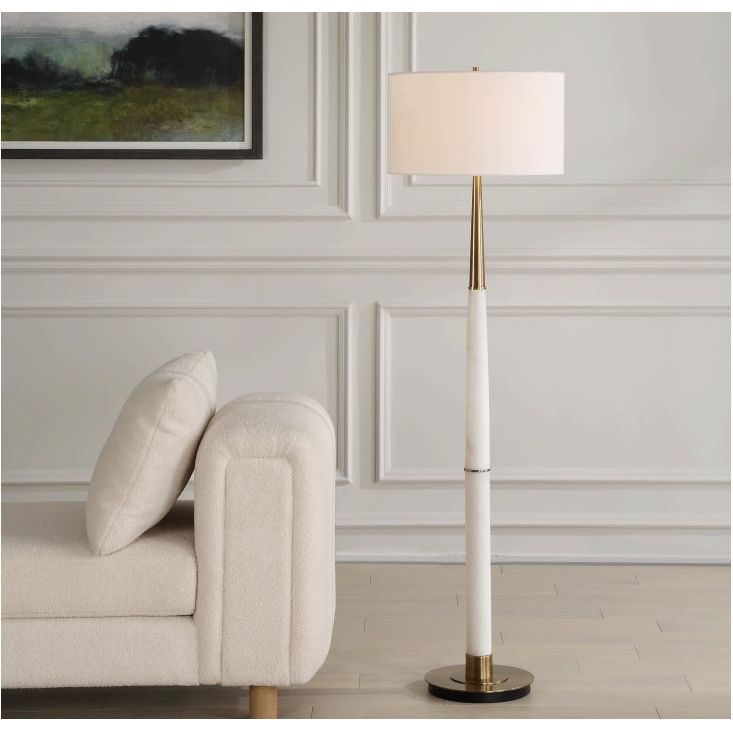 Lumin White Marble Floor Lamp - Modern Minimalist Lighting for Living Room, Bedroom & Office - Dimmable LED Standing Light with Natural Stone Base