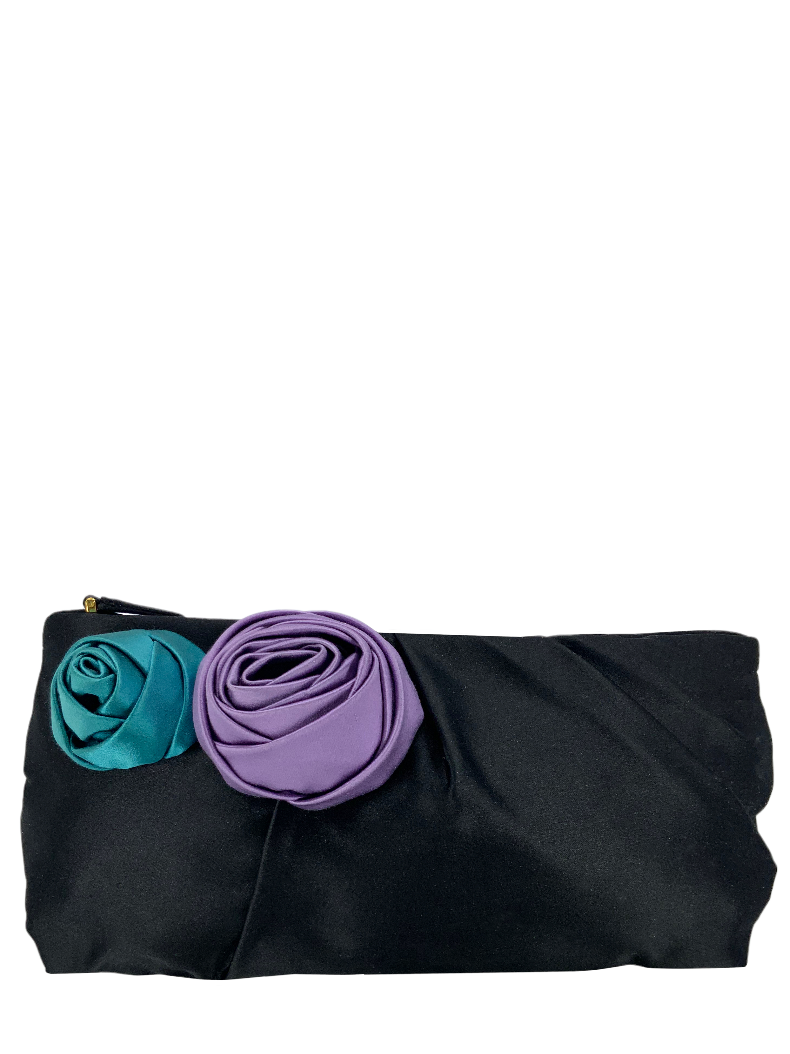 Prada Satin Rosette Clutch Bag for Women | Elegant Evening Clutch | Perfect for Parties, Weddings & Special Occasions