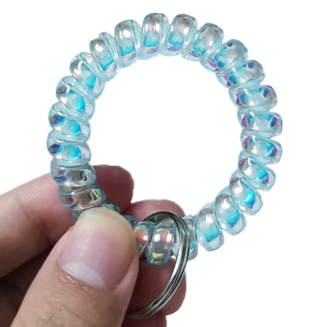 Iridescent Spiral Stretch Keychain Wristband - Pack of 5 | Spring Coil Ring Holder & Bracelet for Keys, Phone, Wallet | Perfect for Gym, Office, Travel & Daily Use