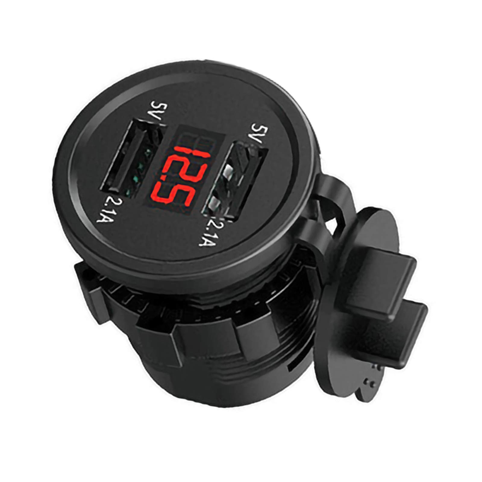 Dual USB Car Motorcycle Charger - Waterproof 12V/24V Fast Charging Port with LED Voltmeter - Compatible with Cars, Trucks, Boats, RVs & Motorcycles - Perfect for Road Trips, Camping & Outdoor Adventures