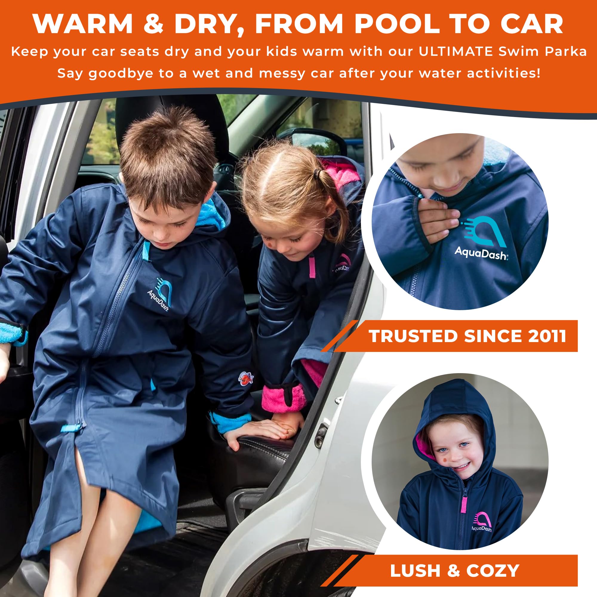 AquaDash Kids Extra Long Swim Parka - Natural Cotton Waterproof Swim Coat for Boys & Girls - Formerly Great Aussie Swim Parkas - Perfect for Swimming Lessons, Beach Trips & Poolside Lounging