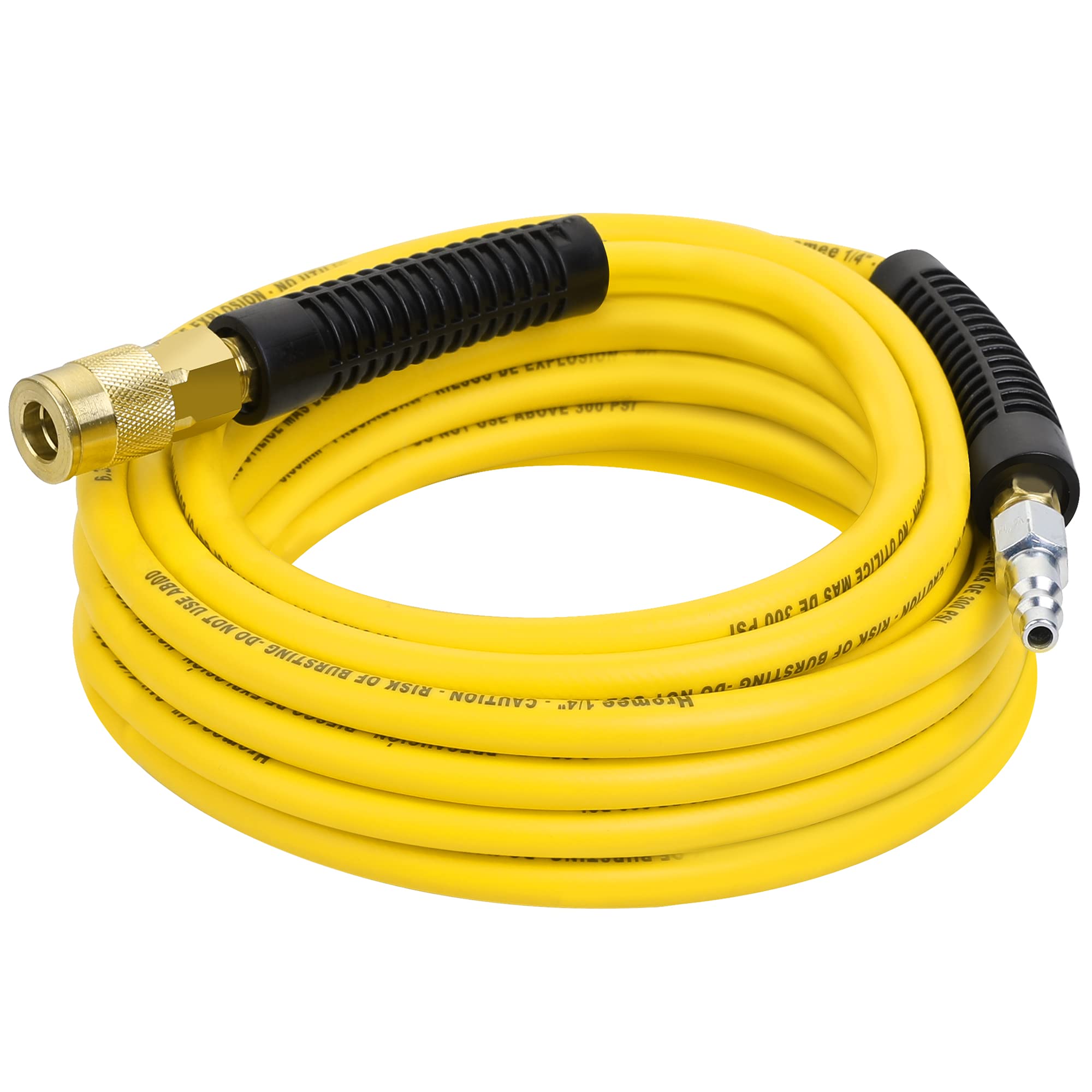 Hromee 1/4 Inch x 25 Feet Hybrid Air Compressor Hose with Industrial Quick Coupler & Plug Kit - Heavy Duty for Pneumatic Tools, Tire Inflation, Workshop & Garage Use