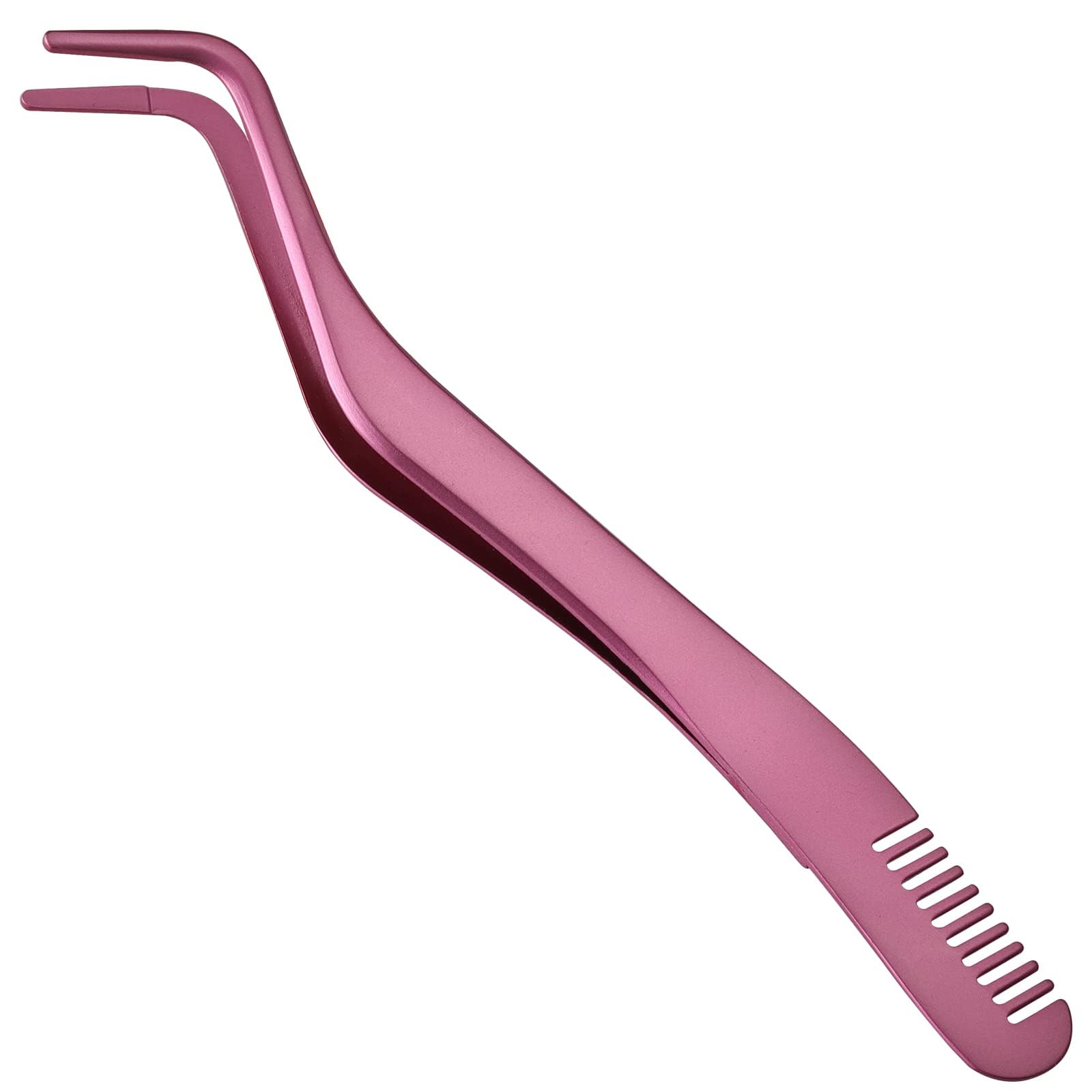 Professional Stainless Steel Eyelash Applicator Tool with Comb - DIY Lash Extension Tweezers for Strip Lashes, False Eyelash Application - Perfect for Salon, Home Use & Makeup Artists (Pink)