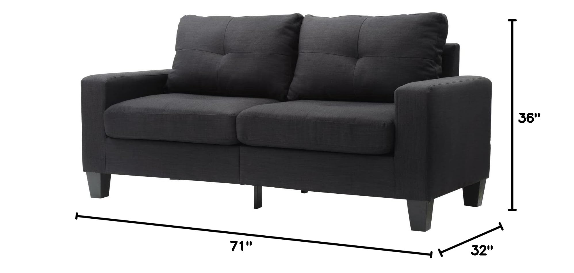 Glory Furniture Newbury Twill Fabric Modular Sofa in Black - Modern Sectional Couch for Living Room, Lounge & Home Theater