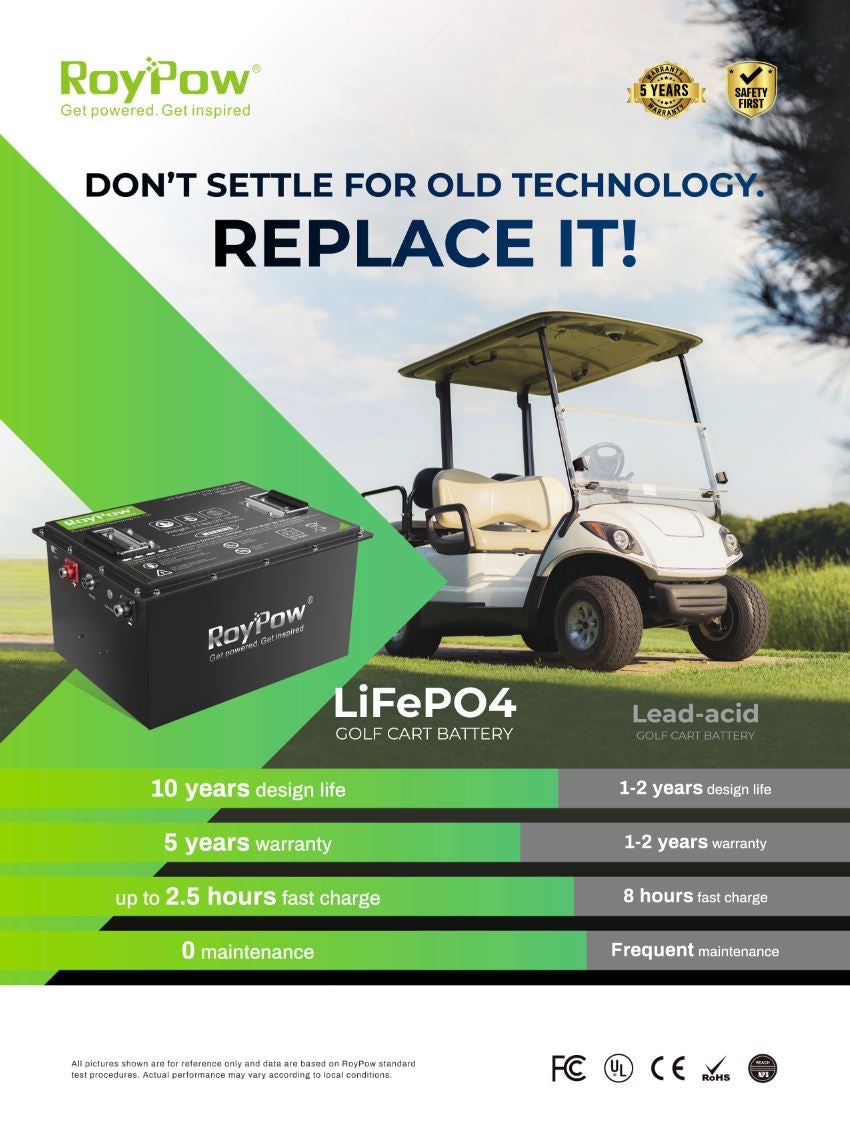 RoyPow 36V 100Ah S38105 Lithium Golf Cart Battery - Long Lasting Power for Golf Carts, Electric Vehicles & Off-Grid Applications