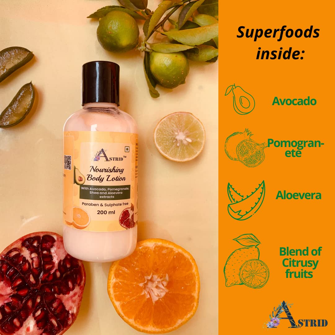 Astrid Face & Body Care Combo Set - Nourishing Fruit Body Lotion & Gel Wash with Citrus Fragrance for All Skin Types | 200ml Each | Deep Hydration & Refreshment | Perfect for Daily Skincare Routine, Spa Days & Travel Essentials