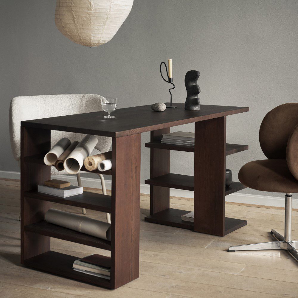 FERM LIVING Edre Desk - Dark Stained Pine Wood Writing Desk for Home Office | Modern Scandinavian Design Workspace Furniture for Small Spaces & Study Rooms