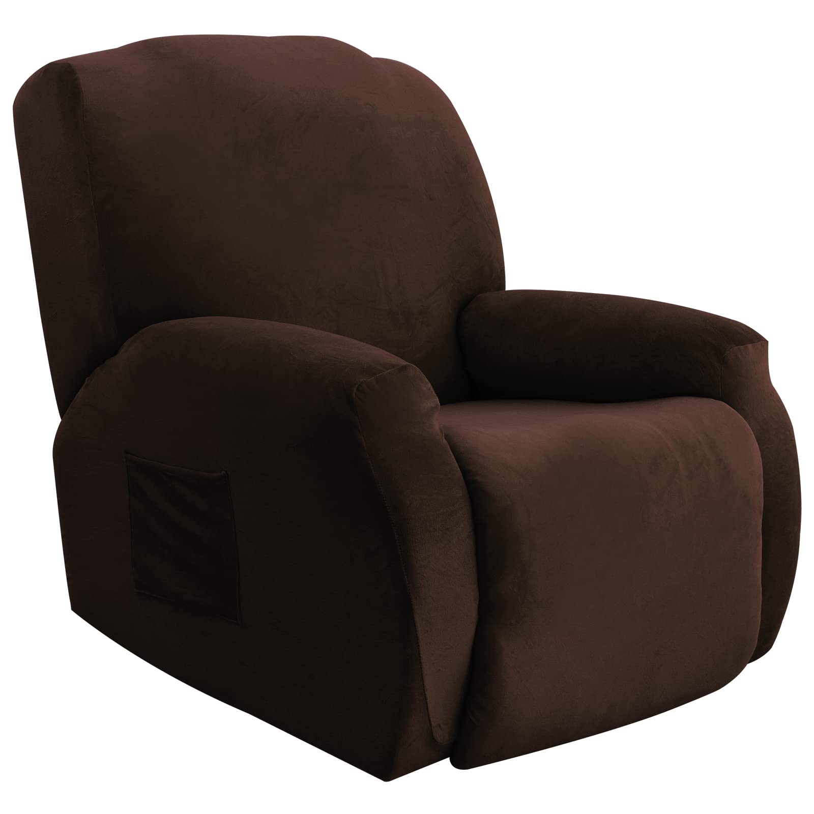 OKYUK 4-Piece Recliner Slipcover Set - Oversized Stretch Sofa Cover for Single Seat Recliners, Soft Velvet Fabric Furniture Protector, Machine Washable (Coffee Brown) - Perfect for Living Room, Home Theater & Office Chairs