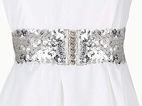 CRIZAN Women's Sparkly Sequins Dance Dress with Belly Chain - Elegant Body Jewelry for Belly Dancing, Parties, and Performances