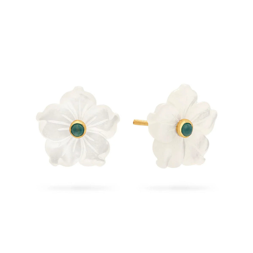 Capucine De Wulf Convertible Mermaid Garden Bouquet Post Earrings - Mother of Pearl & Ocean Jade Jewelry for Women | Wedding, Party, and Special Occasion Accessories