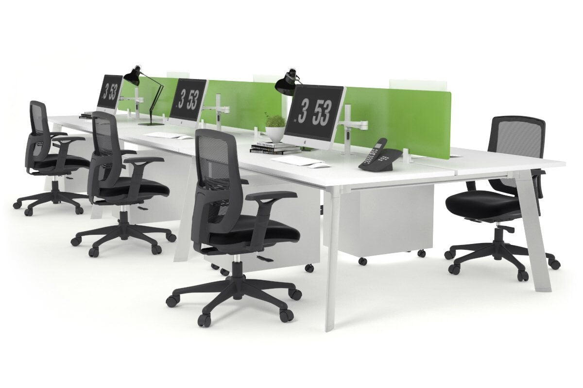 6-Person Workstation with White Frame - 1400L x 800W Office Desk with Cable Management | Perfect for Team Collaboration & Open Office Spaces