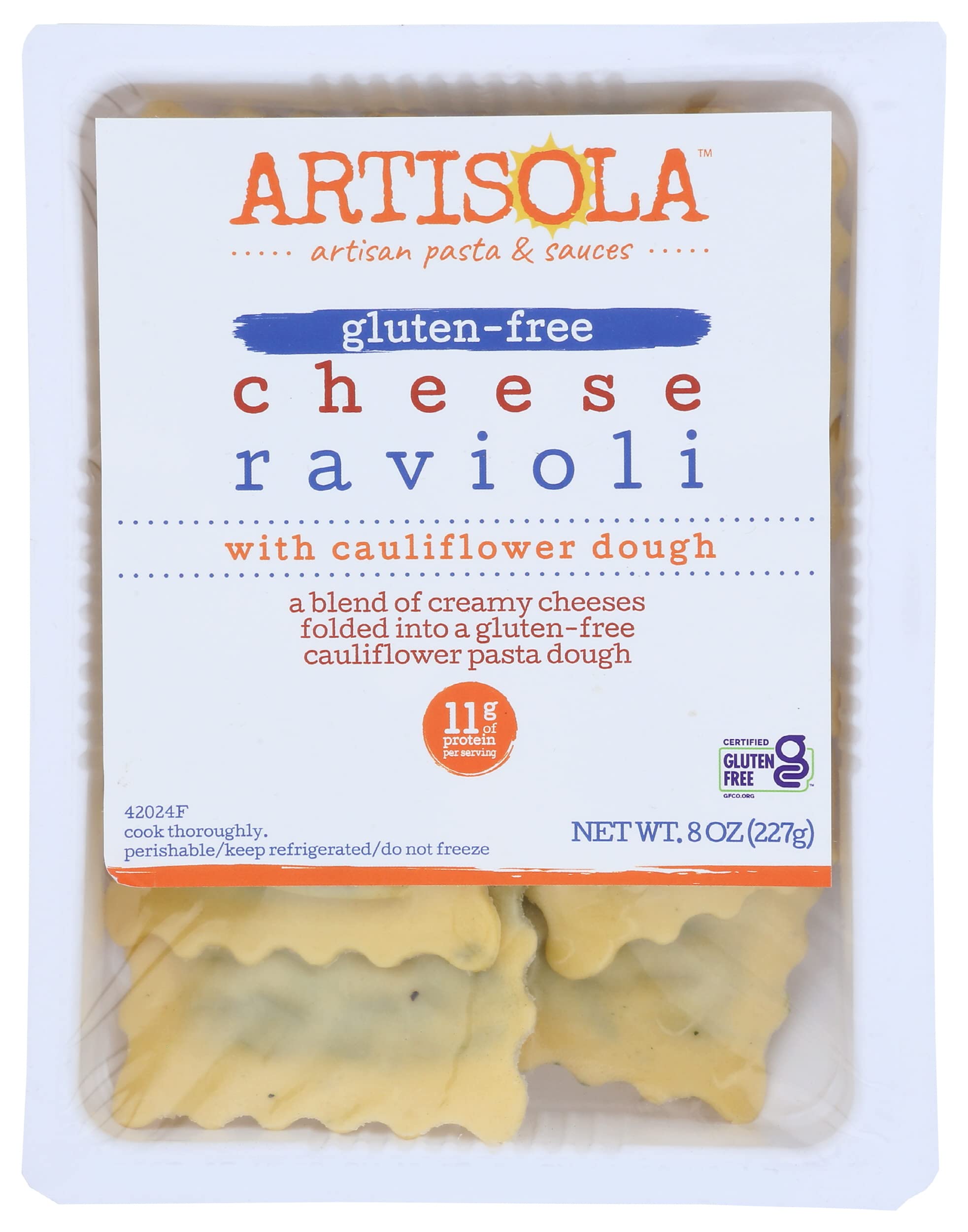 Artisola Low-Carb Cauliflower Dough Cheese Ravioli - 8oz | Keto-Friendly Pasta Alternative | Perfect for Healthy Dinners & Italian Cuisine Lovers