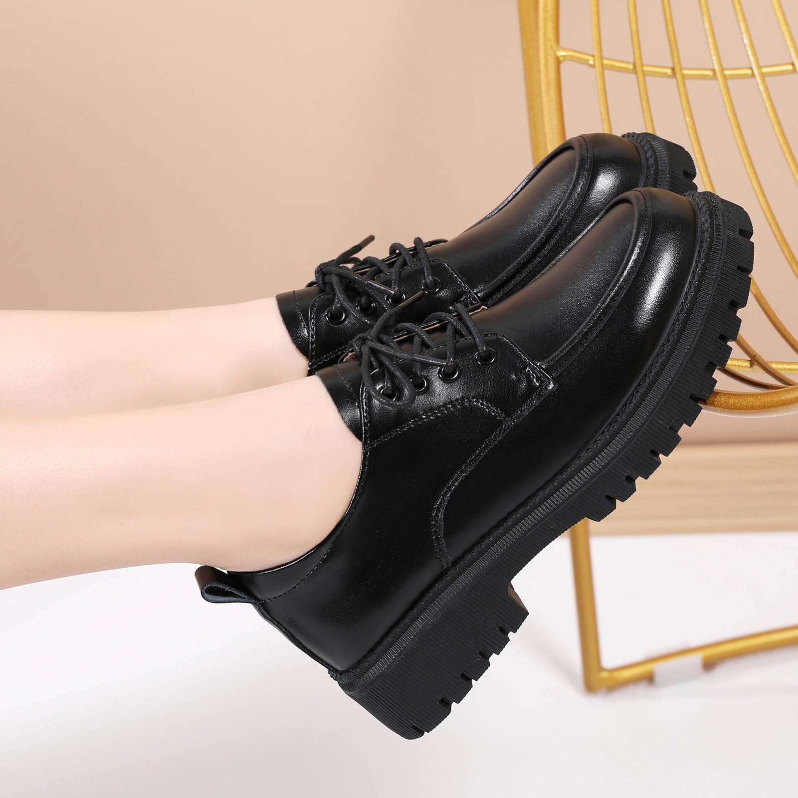 Stylish Black Oxford Shoes for Women - Platform Chunky Heel Patent Leather Business Casual Work Shoes | Comfortable & Classic Design for Office, Party & Daily Wear