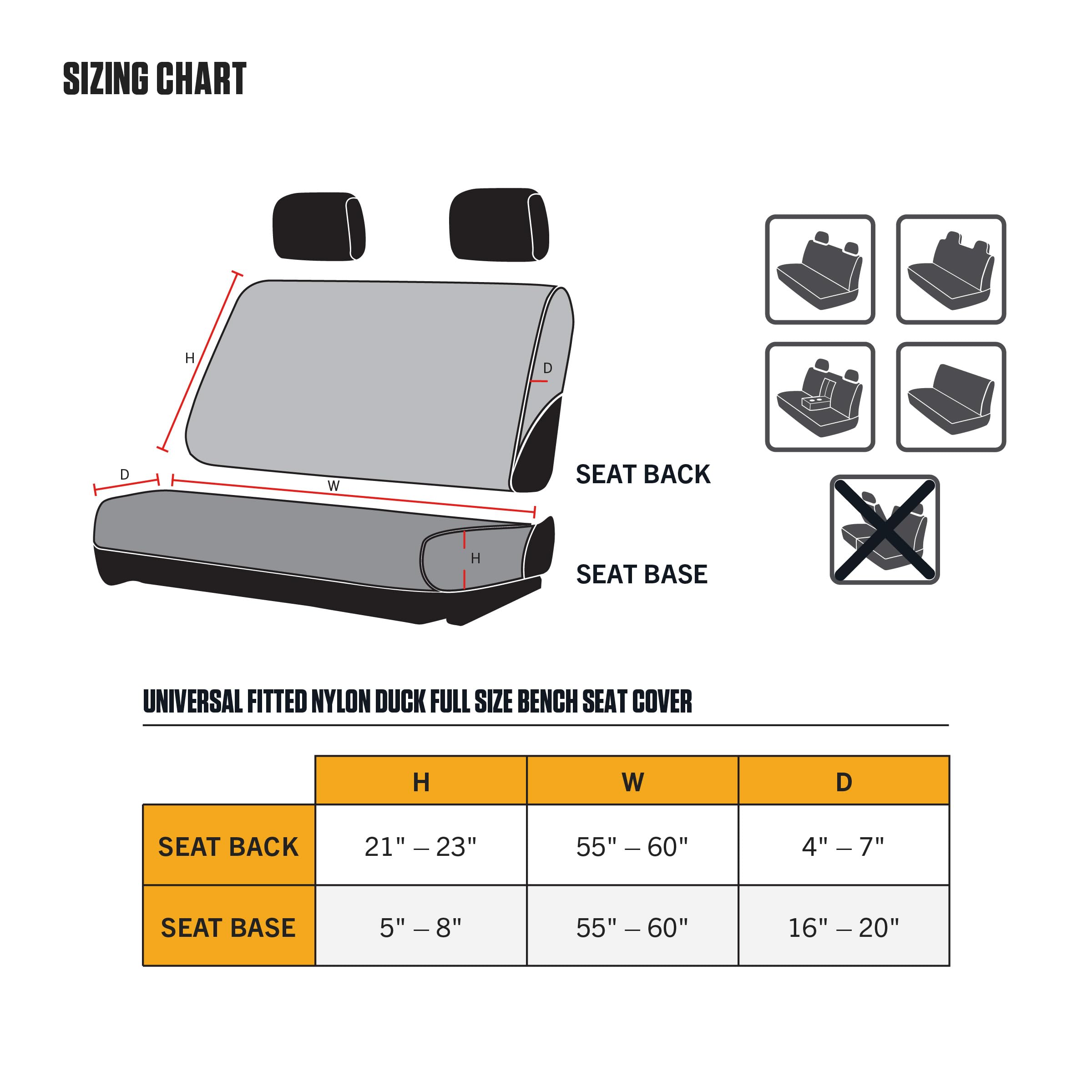 Carhartt Universal Bench Seat Cover - Heavy Duty Black Truck & SUV Seat Protector for Work, Camping & Outdoor Adventures