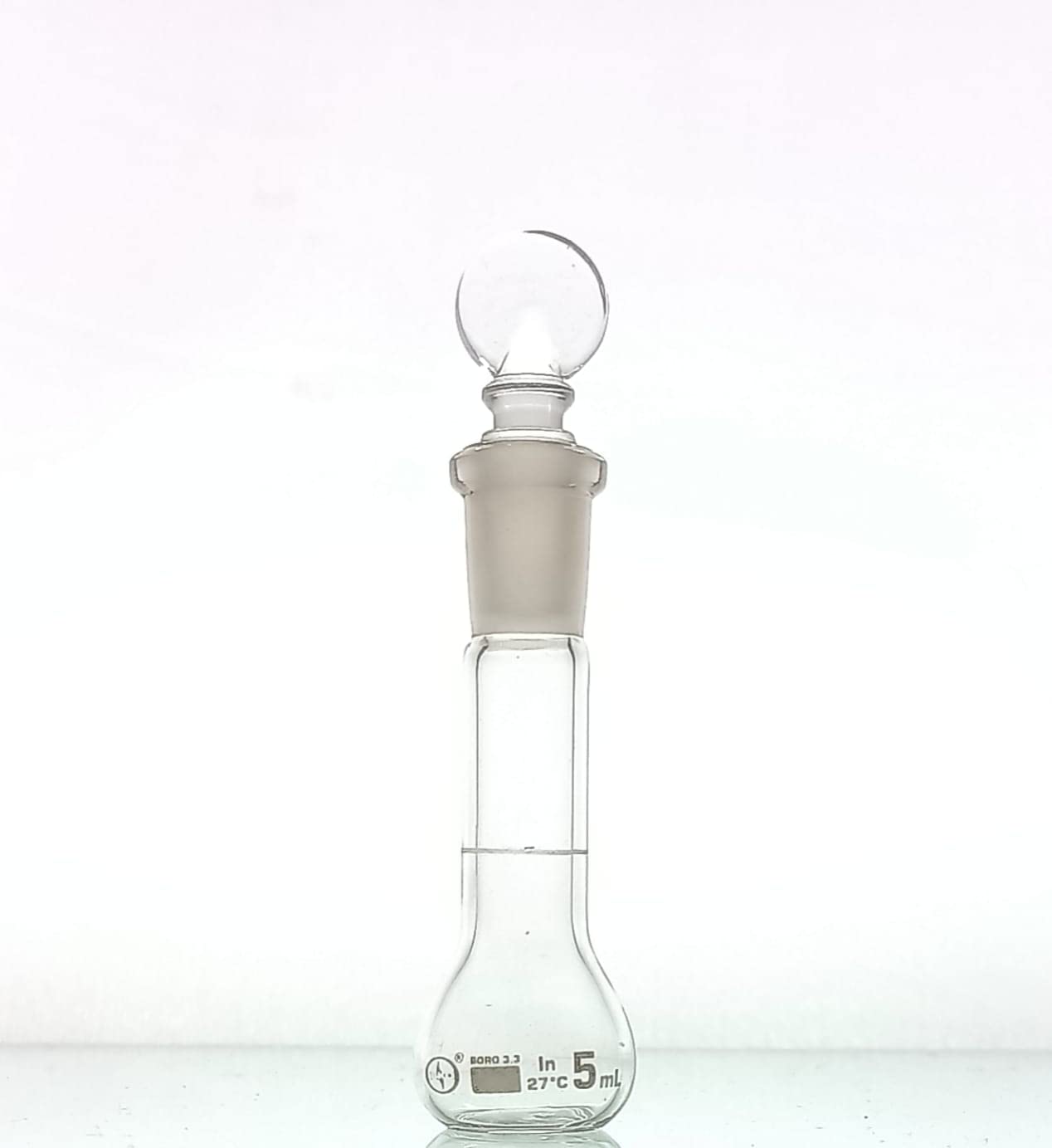 ISKO® Laboratory Volumetric Flask with Glass Stopper - 5ml Borosilicate Glass Measuring Flask for Chemistry Lab (Class B, 2mm Thickness, 10/19 Socket) - Set of 2 - Perfect for Precise Liquid Measurements in School Labs & Research Experiments