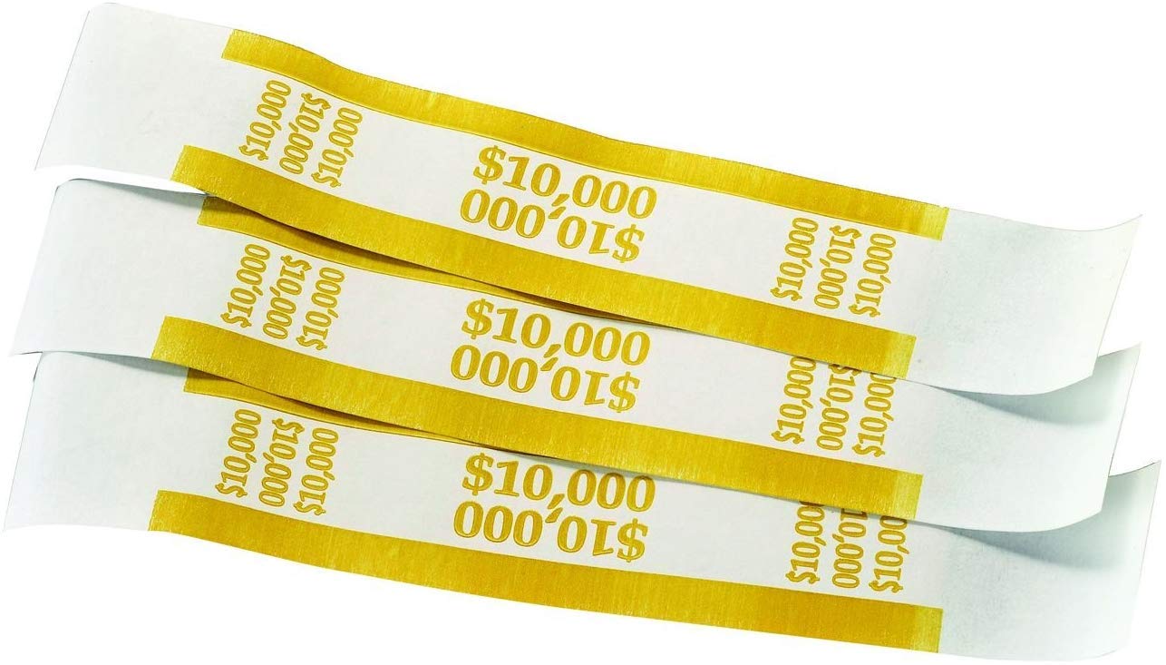 Currency Straps & Mustard Money Bands - 1000 Pack for $10,000 Cash - Perfect for Bank Tellers, Retail Stores & Money Handling Businesses