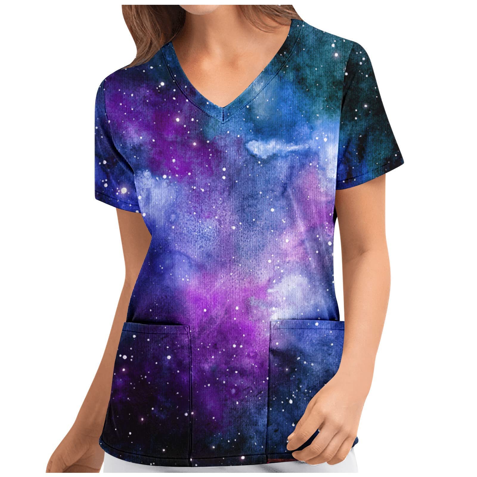 Women's Summer Short Sleeve V-Neck Gradient Print Blouse with Pocket - Casual Party Holiday Outdoor Wear for Beach, Travel & Date Nights