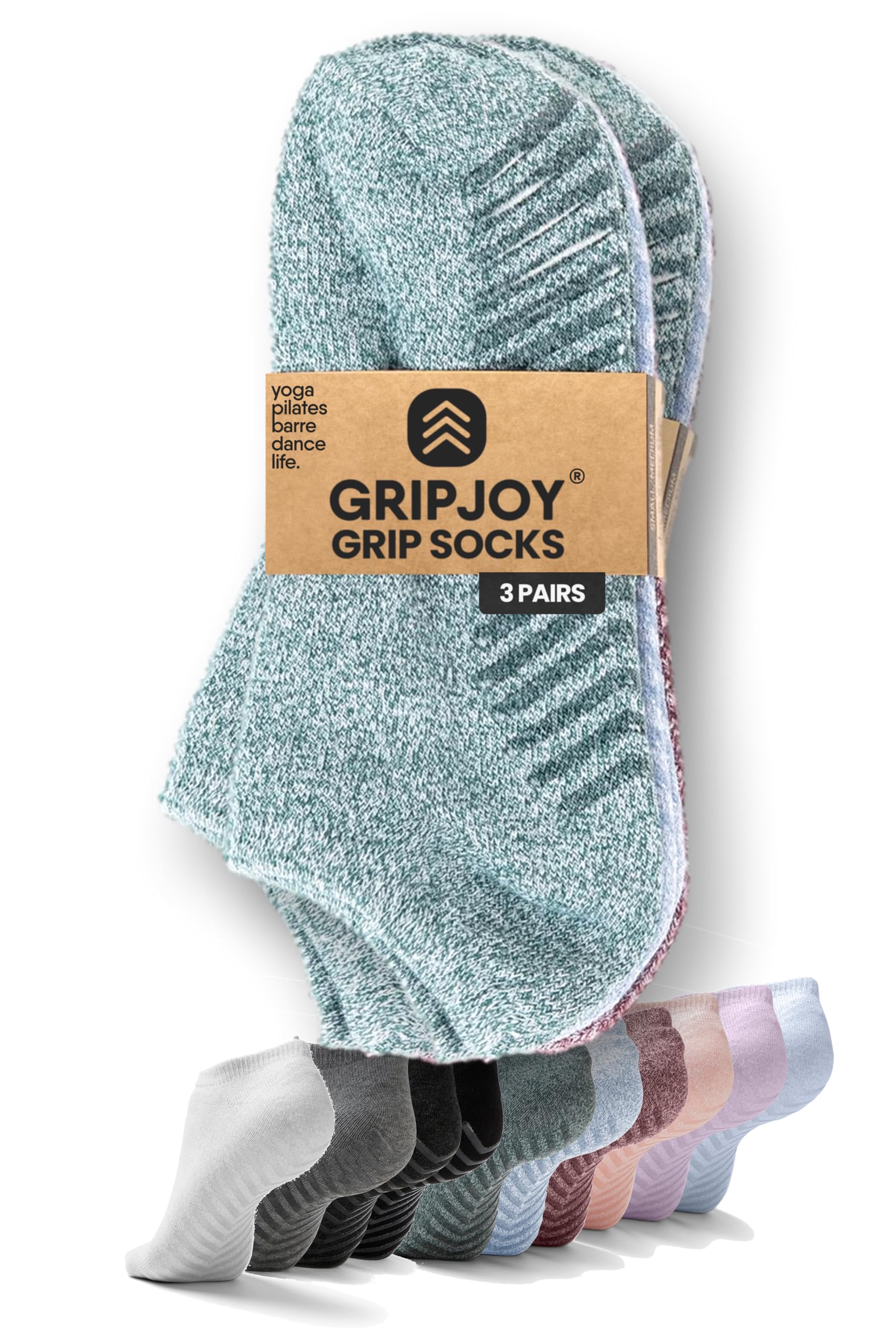 Gripjoy Non-Slip Grip Socks for Women & Men - 3 Pairs Yoga Socks with Grippers, Hospital Socks Non-Skid - Perfect for Yoga, Pilates, Barre, Hospital Use & Home Wear
