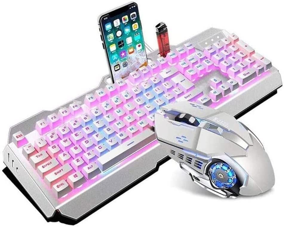 Corsehild RGB Gaming Keyboard and Mouse Combo - 104 Key LED Backlit Mechanical Keyboard with Wired USB for PC, Computer, Desktop (White) - Perfect for Esports, Gaming, and Office Work