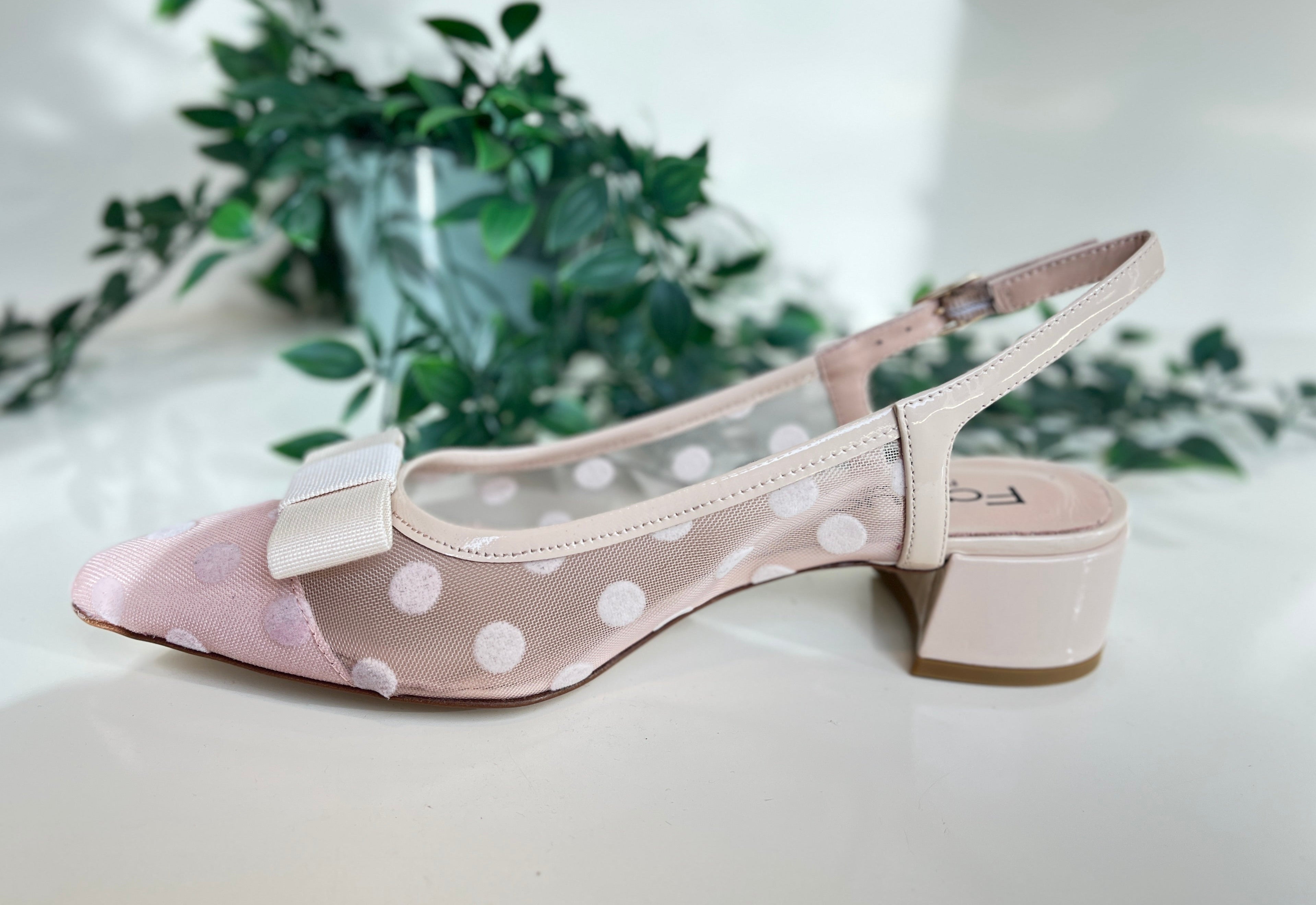 Fabucci Women's Cream Polka Dot Slingback Heels E568R - Comfortable Dress Shoes for Work, Party & Wedding Occasions