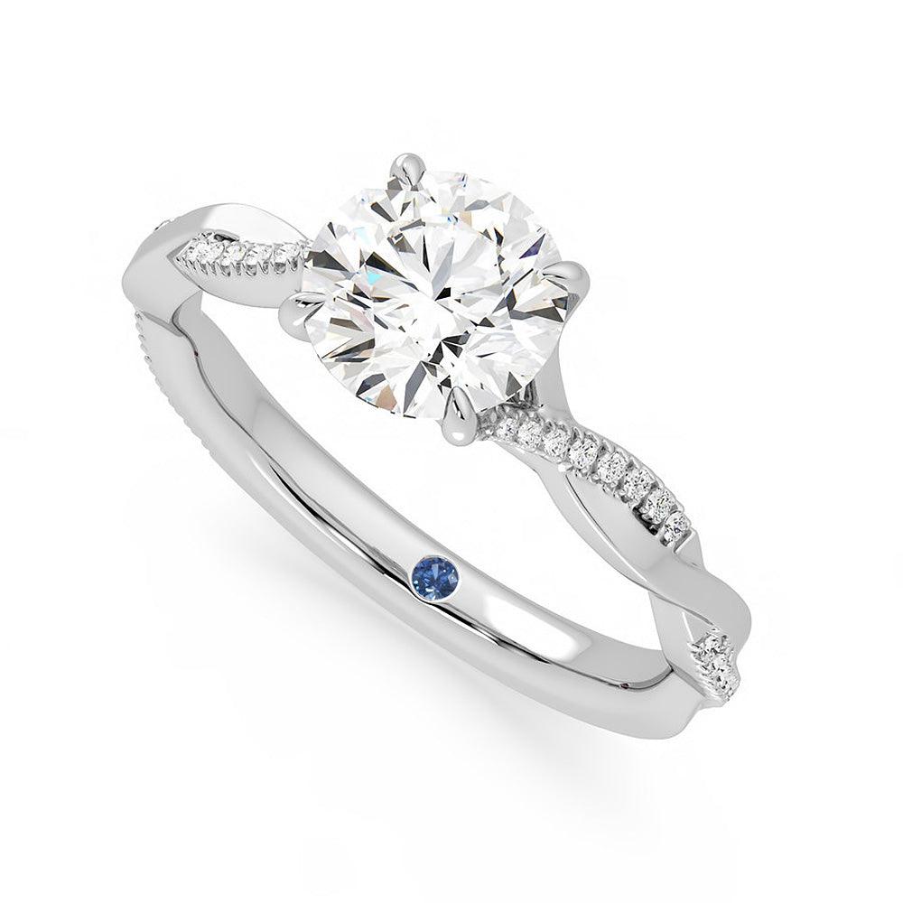 Twisted Band Round Moissanite Engagement Ring with Hidden Anniversary Stone Accent - Elegant Wedding Jewelry for Proposals & Anniversaries
