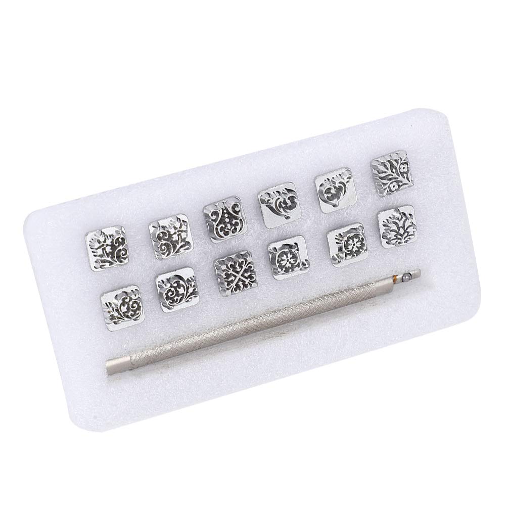 12Pcs Flower Design Leather Stamps Set - DIY Leather Craft Punch Tools with Handle for Leatherworking, Leather Embossing, and Custom Leather Printing | Perfect for Leathercraft, DIY Projects, and Personalized Gifts