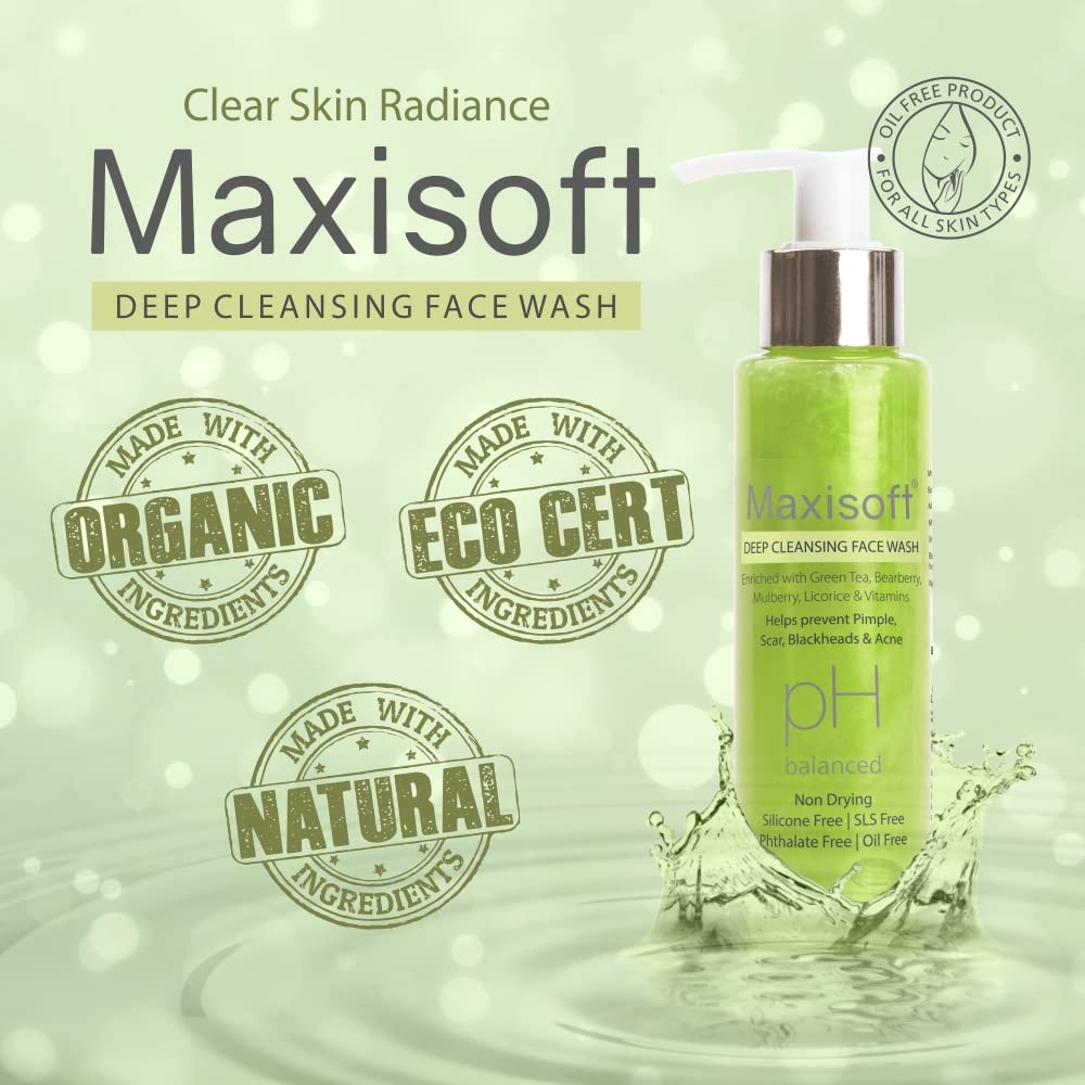 Maxisoft Deep Cleansing Face Wash for Normal & Oily Skin - Oil Control, Anti-Acne & Pimple Treatment | Nourishes Skin & Minimizes Pores | Paraben, Soap & Oil Free | Daily Use for Women & Men | 100ml | Perfect for Morning & Night Skincare Routine