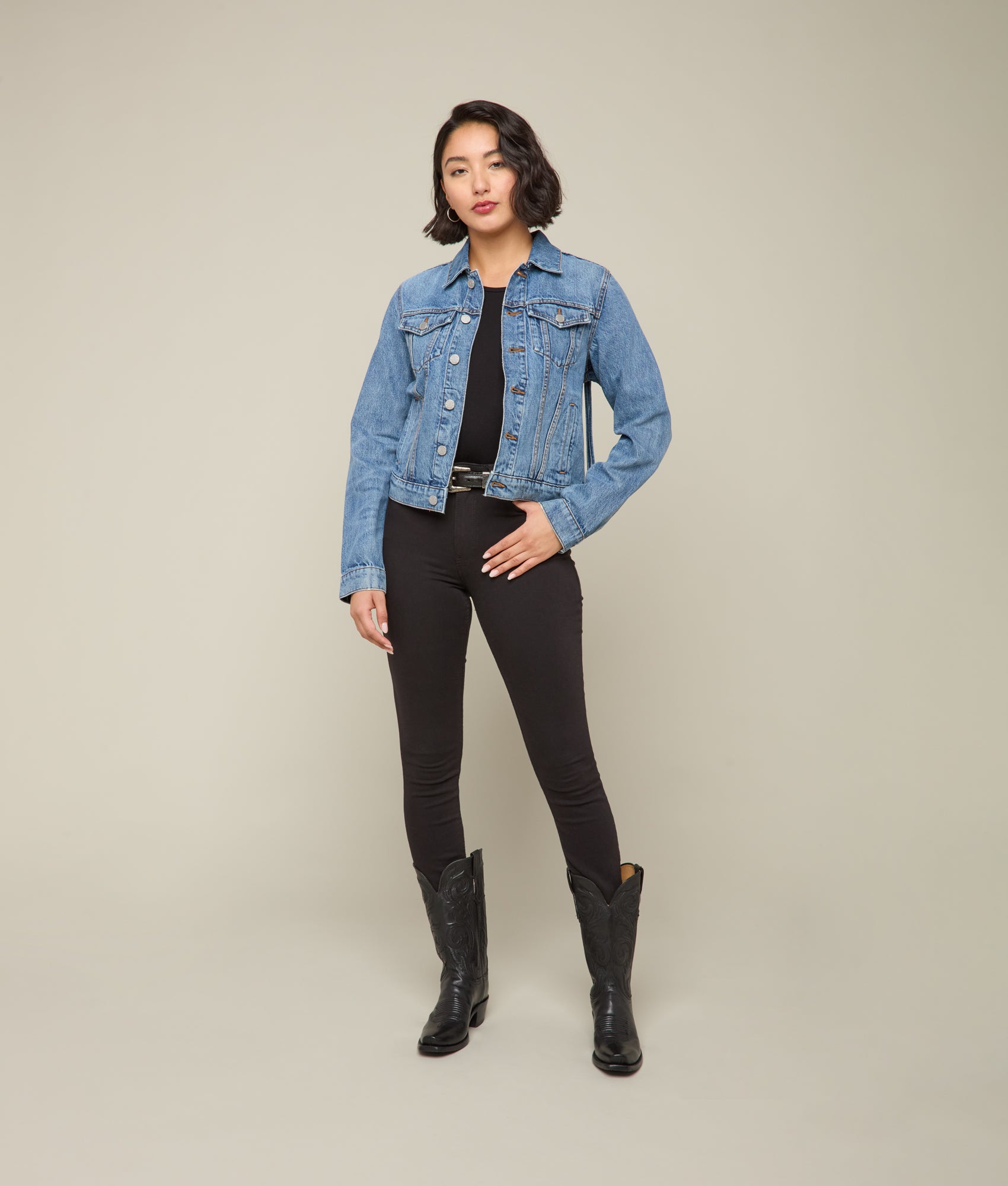 Justine Fringe Denim Jacket for Women - Blue Roan Distressed Vintage Style Jacket - Perfect for Casual Outfits, Music Festivals & Boho Fashion