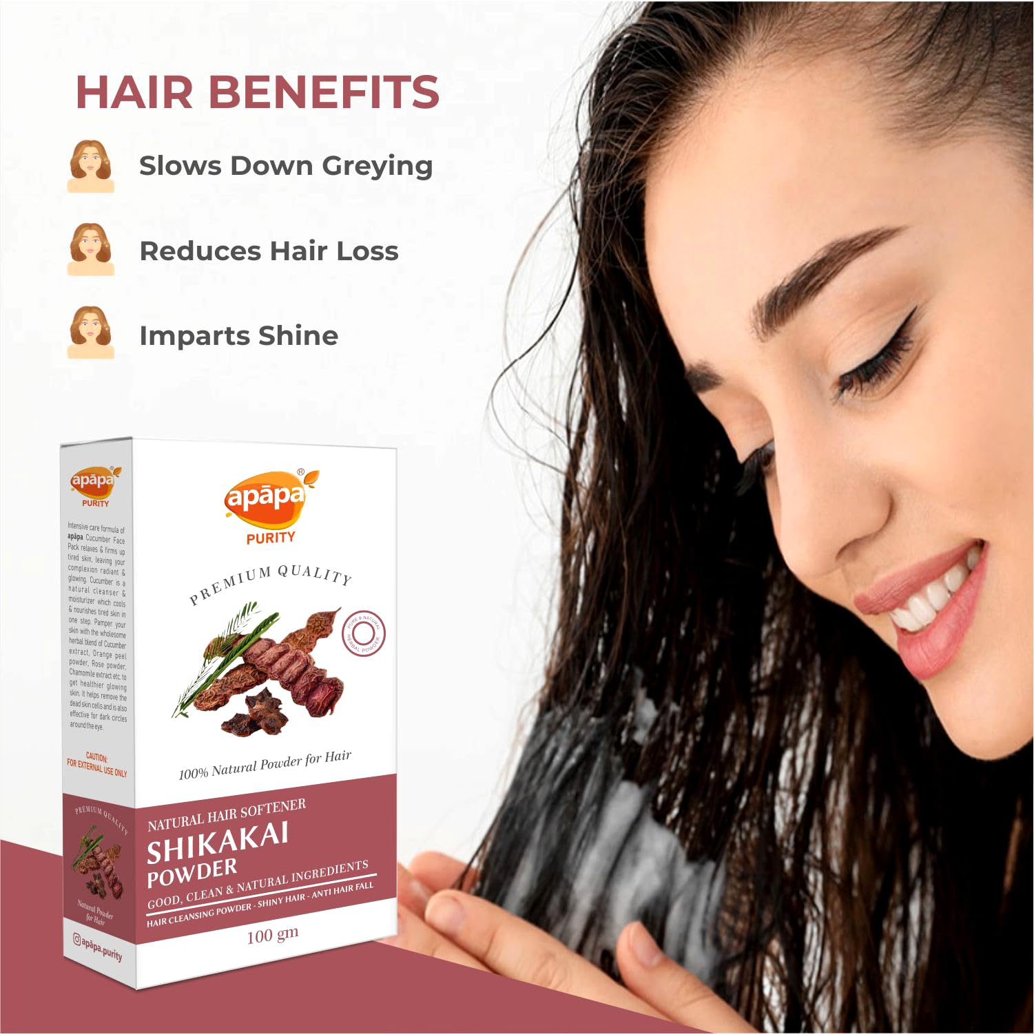 Apāpa Shikakai Powder - Natural Hair Cleanser & Mask for Soft, Shiny Hair | Controls Hair Fall, Dandruff & Frizz | Vegan, 100g | Perfect for Daily Hair Care & Scalp Treatment