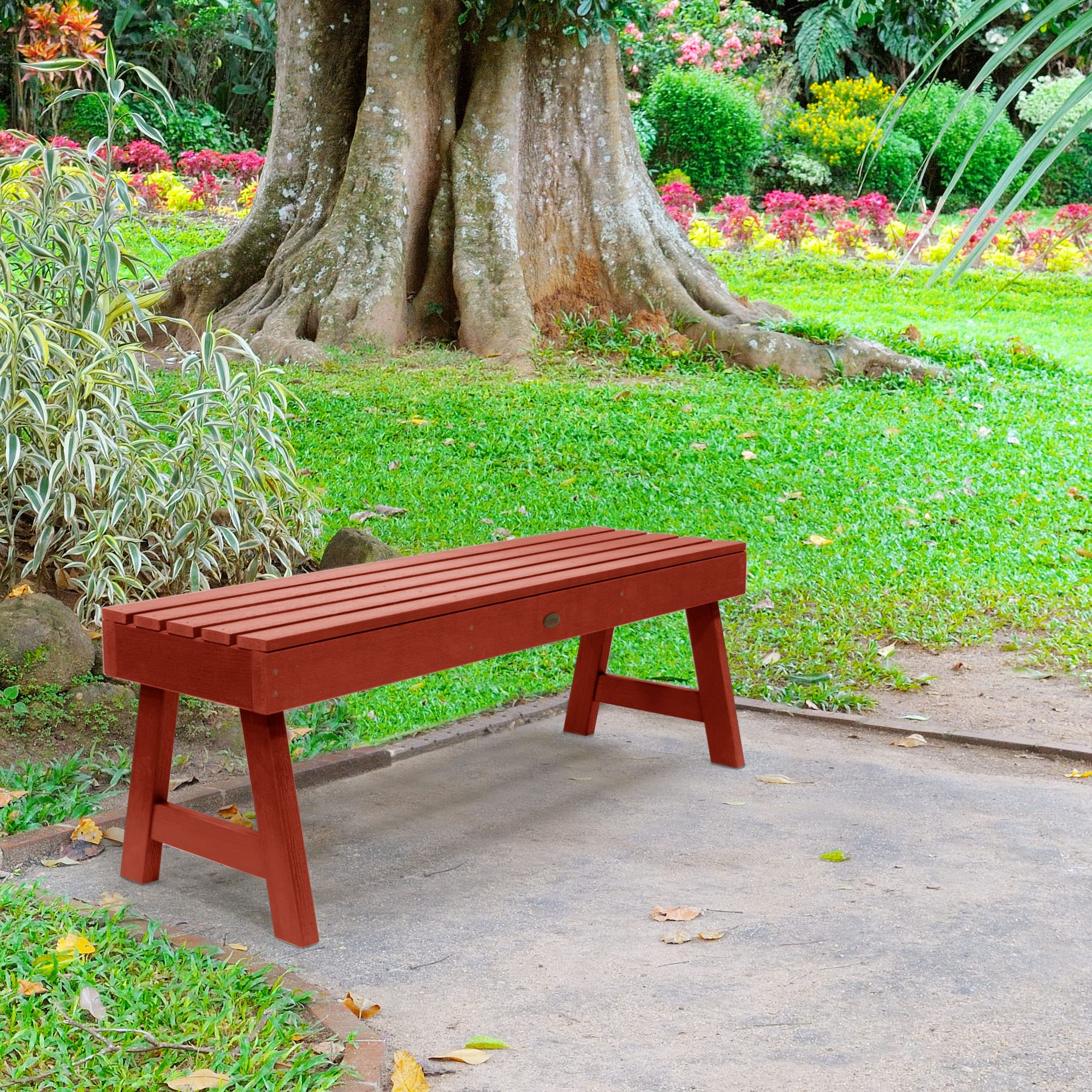 Highwood AD-BENN4-RED Weatherly Backless Outdoor Bench, 4 Feet, Rustic Red - Perfect for Patio, Garden, Deck, and Poolside Seating