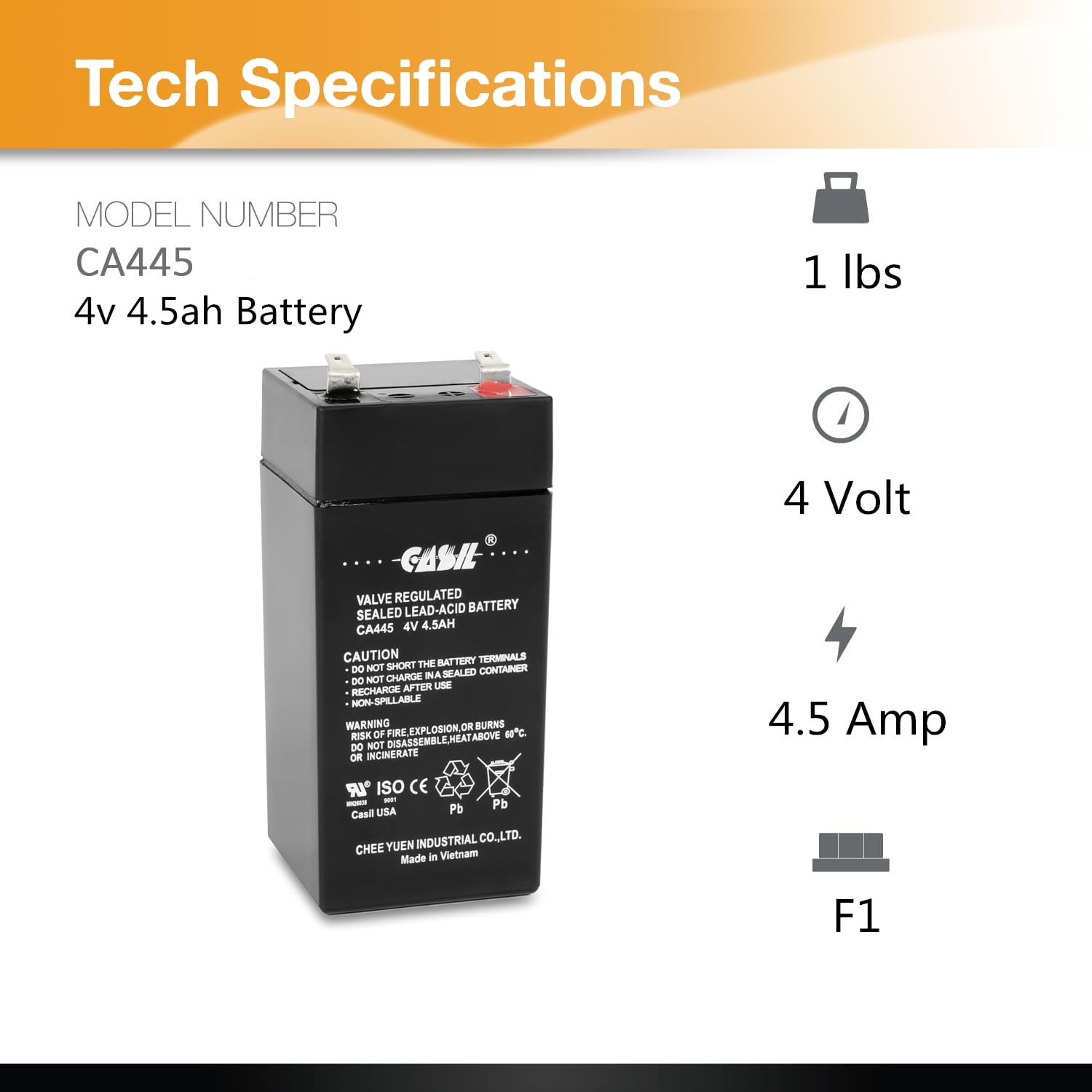 Casil 4V 4.5Ah AGM Rechargeable Solar Battery for Fi-Shock SS-440 & Zareba 2 Mile Electric Fence Charger - Perfect for Farm, Ranch & Livestock Fencing Systems
