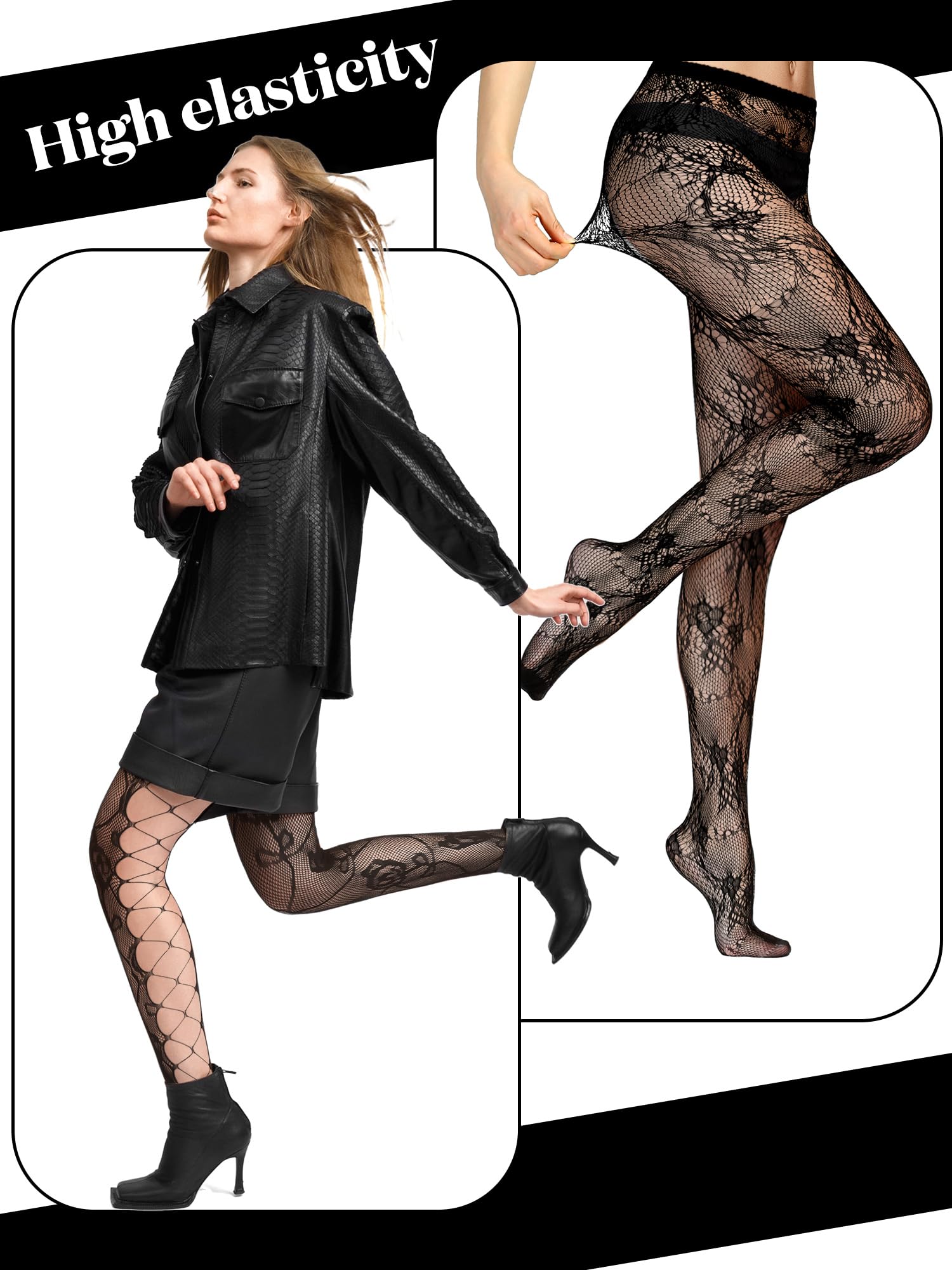 Ramede 6 Pairs Women's Fishnet Thigh High Stockings - Waist Tights with Bow & Lace Pattern - Sexy Pantyhose for Halloween, Cosplay, Party & Night Out