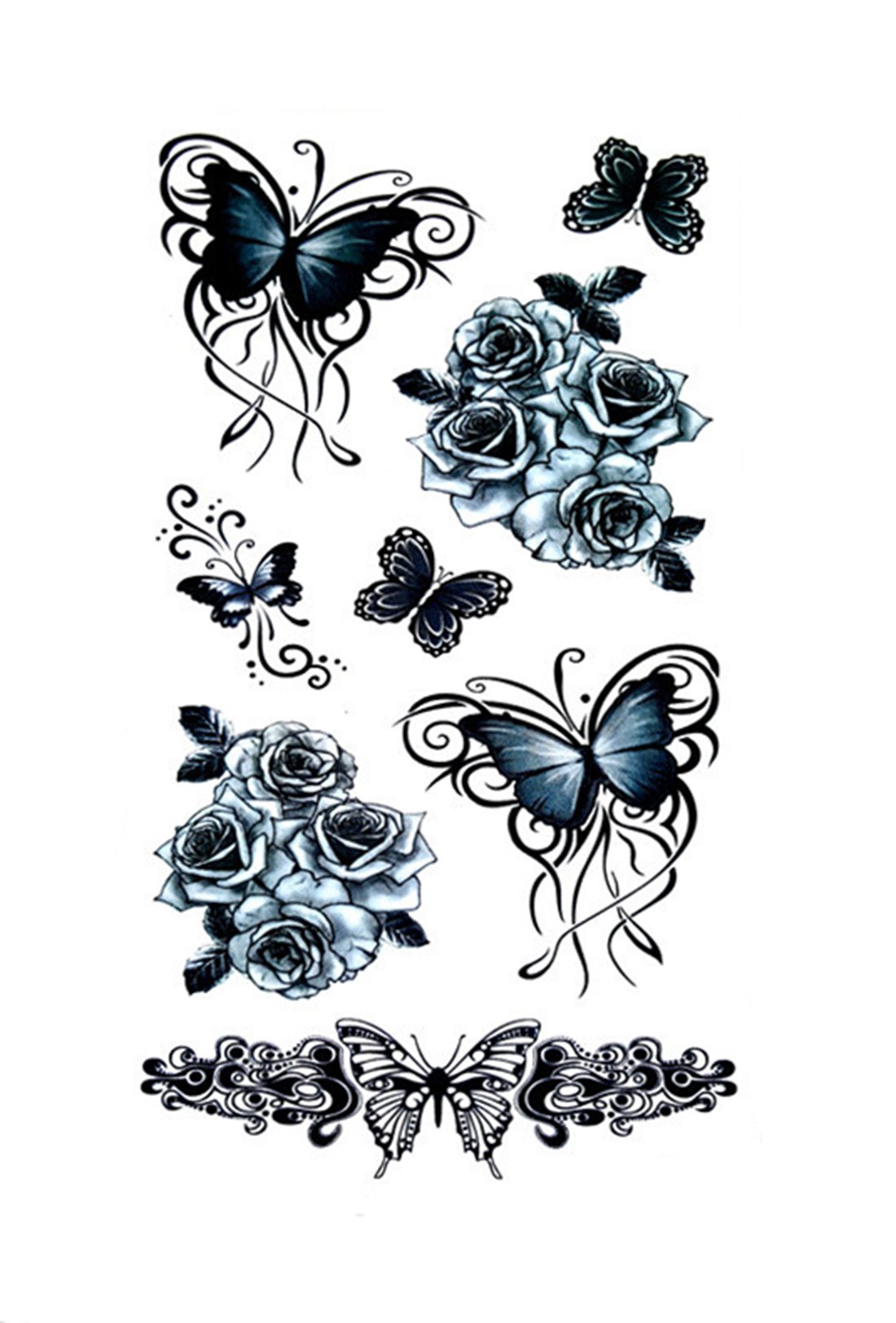 3D Temporary Tattoo Black Butterflies Design - Waterproof Fake Tattoos for Women & Men - Realistic Body Art Stickers (10.5x6cm) - Perfect for Parties, Festivals, Halloween & Cosplay