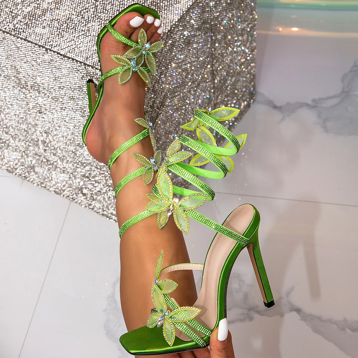 Eilyken Elegant Crystal Butterfly Knot Ankle Strap Women's Sandals - Sexy Open Toe Thin High Heel Stripper Party Pumps for Women | Perfect for Nightclubs, Weddings & Special Occasions