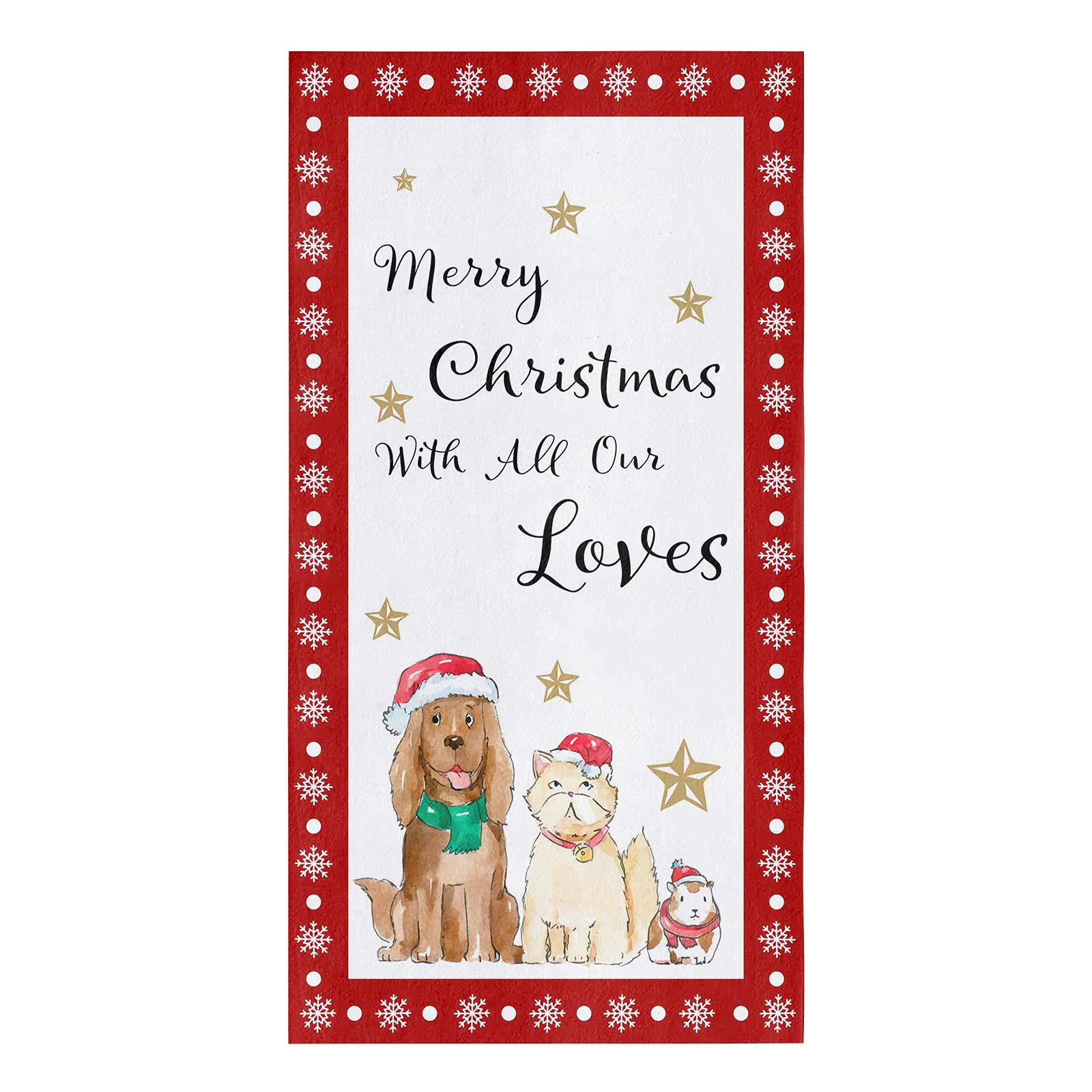 Premium Absorbent Kitchen Dish Towels - Soft Reusable Hand Towels & Washing Cloths for Home Cleaning (1 Pack) | Christmas Santa Hat Design with Snowflake Pattern | Quick-Drying Terry Fabric for Kitchen, Bathroom & Pet Care (Dogs, Cats, Hamsters)