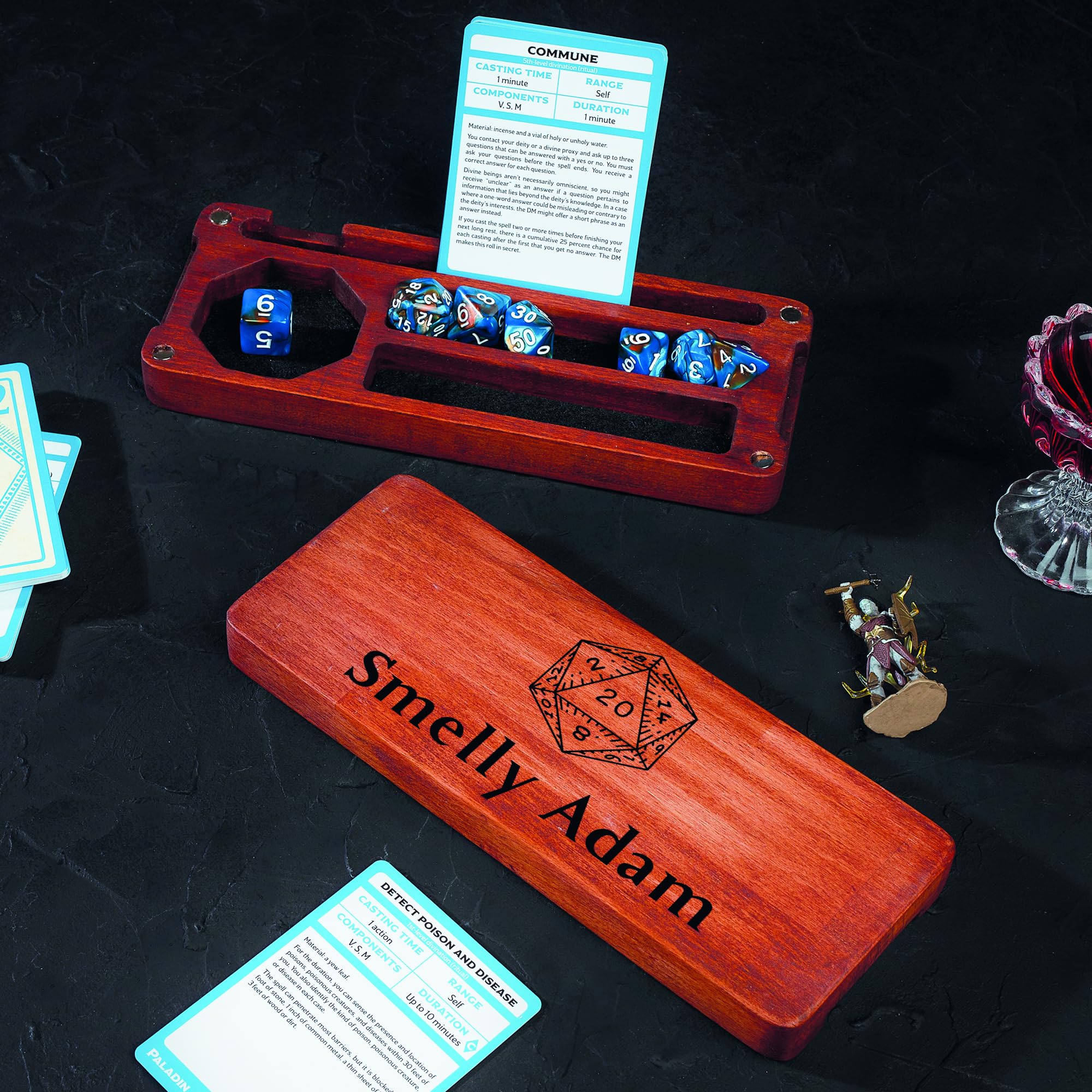 Personalized Wooden DnD Dice Box with Magnetic Lid - Travel Dice Holder & Storage Tray - Perfect for Tabletop RPG Games, Dungeons & Dragons Accessories, Gift for Gamers (Anthracite, Small)