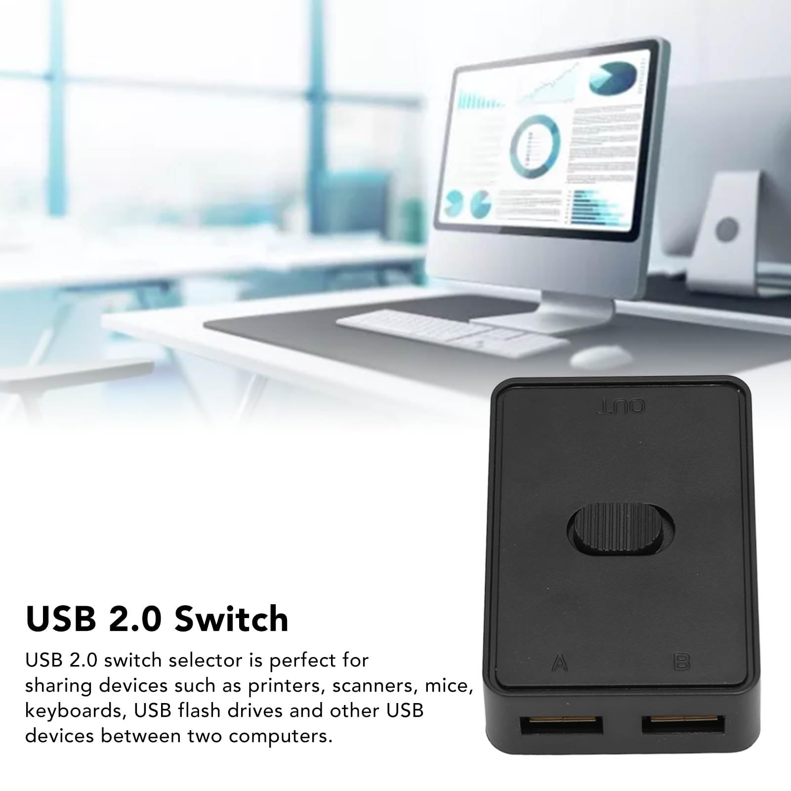 USB 2.0 Switch Selector 2-in-1 for PC Keyboard Mouse - Home Office Use