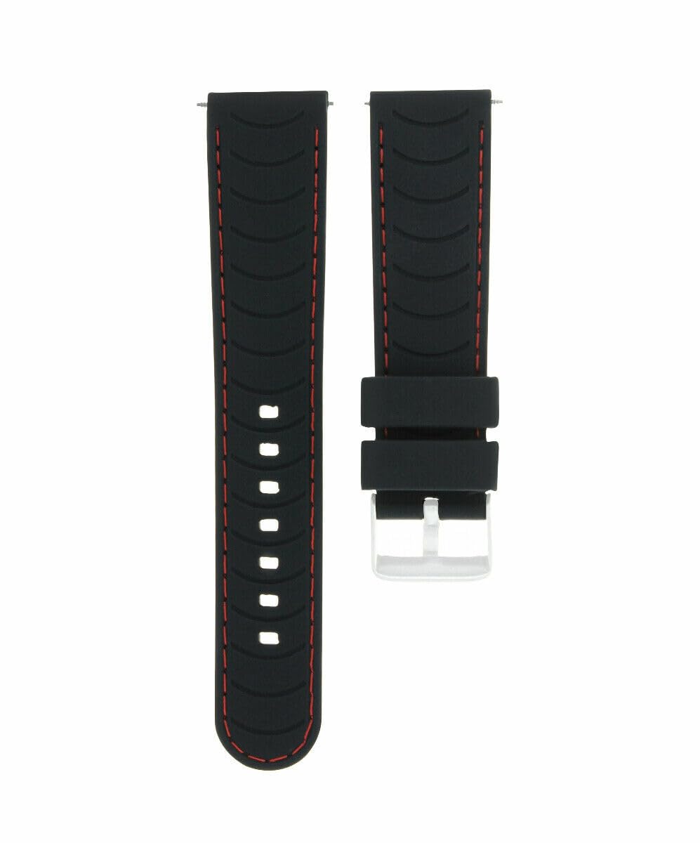 22mm Rubber Diver Watch Band Strap for Men - Black with Red Stitching - Compatible with Ferrari Watches | Waterproof & Durable for Swimming, Diving & Outdoor Activities