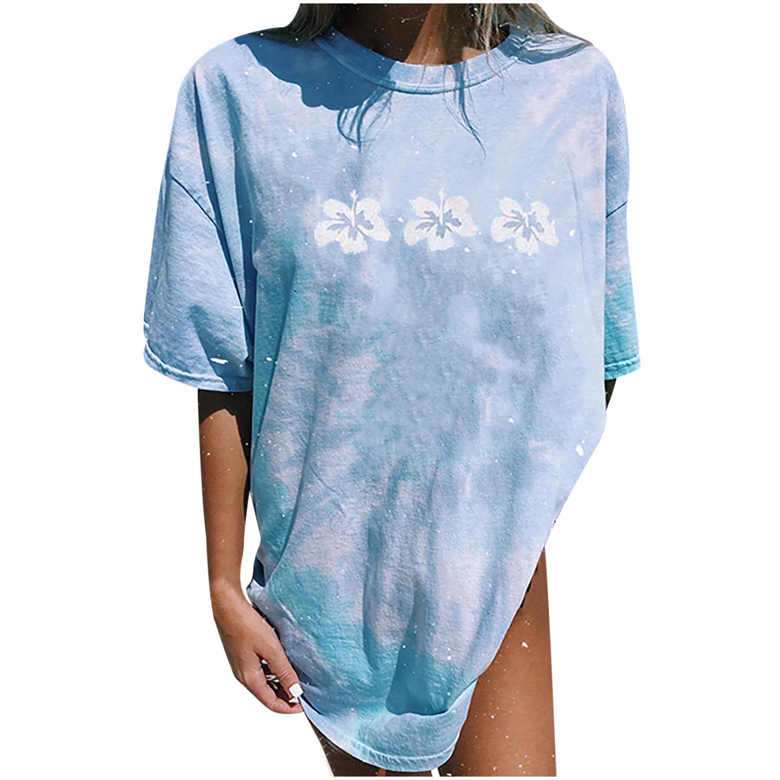 Vintage Sun and Moon Tie-Dye T-Shirt for Women - Casual Short Sleeve Blouse, Boho Graphic Tee - Perfect for Music Festivals, Beach Outings & Everyday Wear