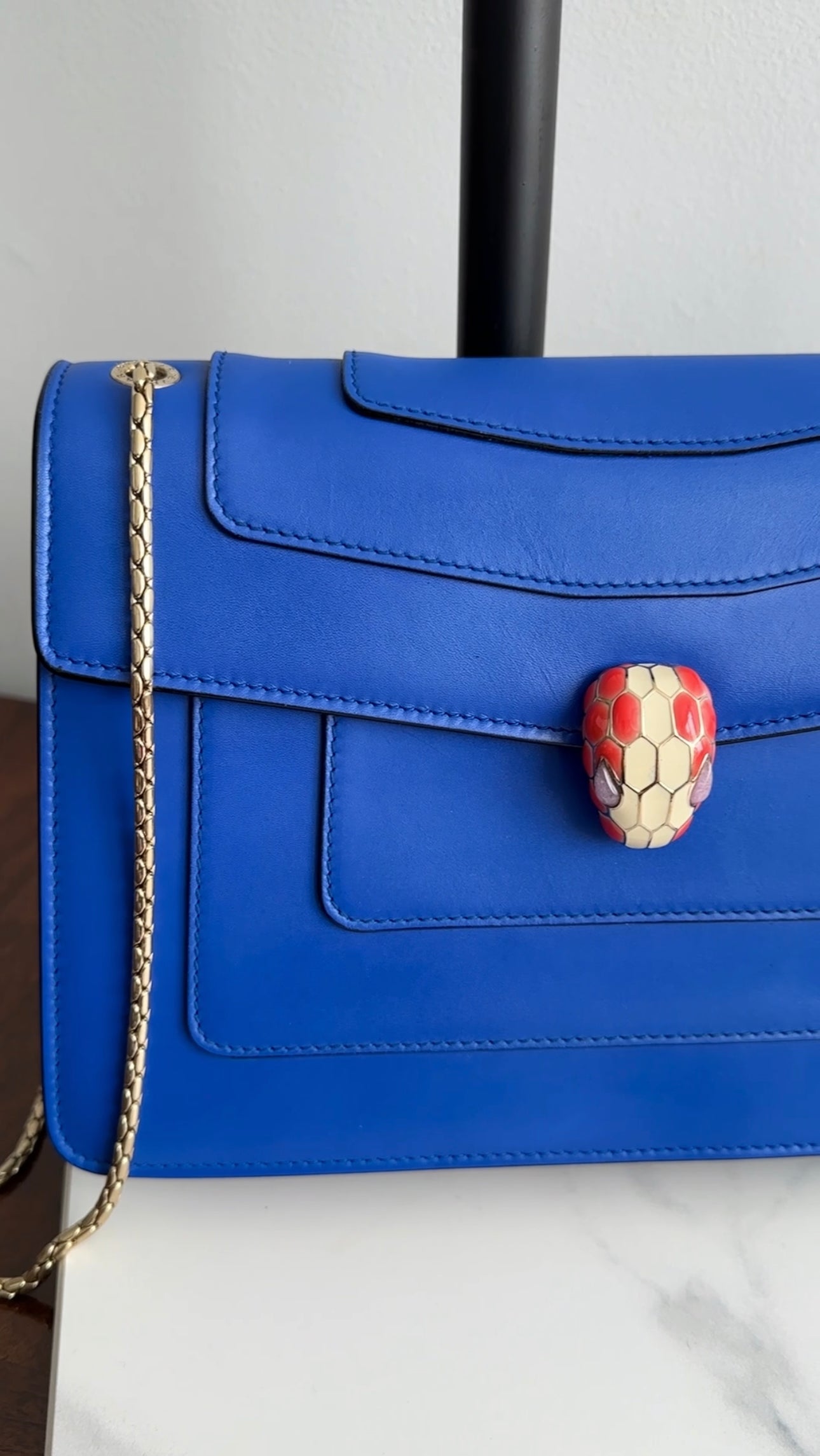Bvlgari Serpenti Forever Flap Bag in Cobalt Blue Leather - Luxury Designer Handbag for Women, Perfect for Evening Events & Special Occasions