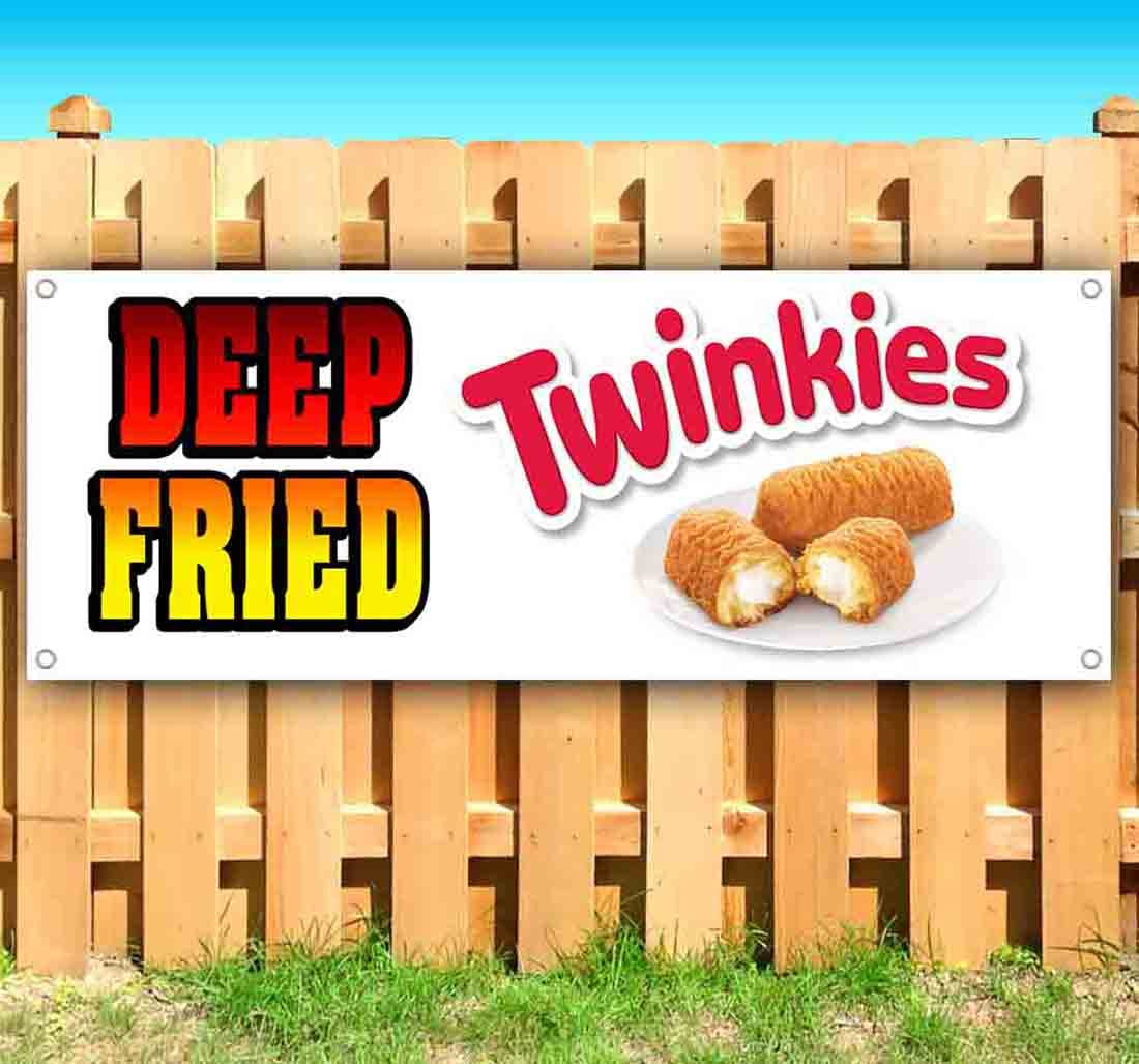 Deep Fried Snack Cakes Banner 13 oz - Heavy-Duty Vinyl Single-Sided Sign with Metal Grommets for Outdoor & Indoor Use - Perfect for Parties, Restaurants, and Food Trucks