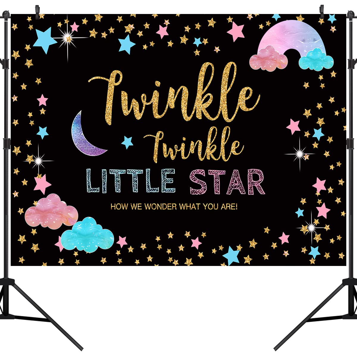 7x5FT Twinkle Star Gender Reveal Backdrop - Pink & Blue Cloud Moon Design for Baby Shower, Neutral Nursery Decor (CEM156B) | Perfect for Gender Reveal Parties, Baby Showers & Nursery Wall Decorations
