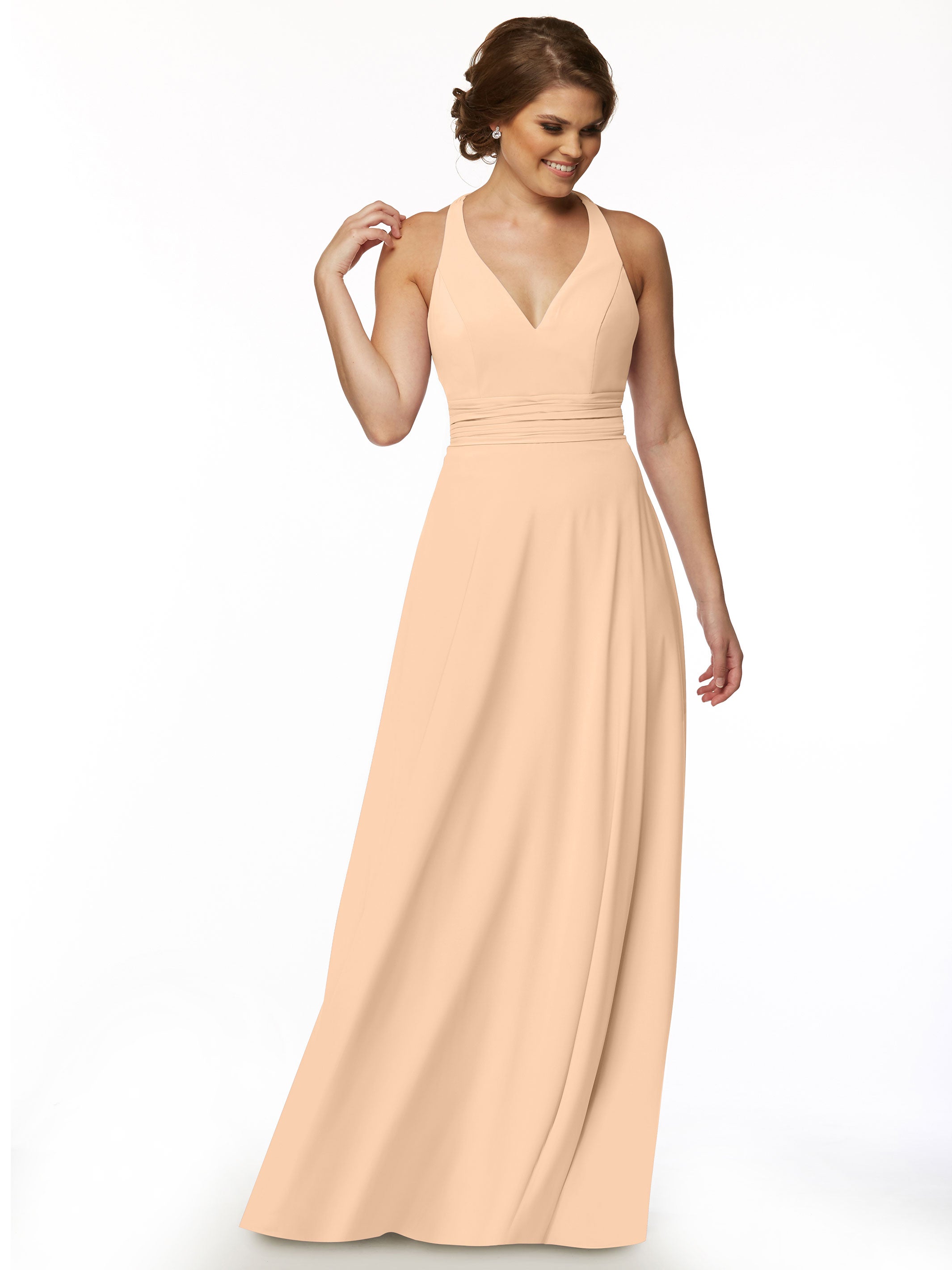 Elegant 80107 A-Line Stretch Chiffon Bridesmaid Dress with Halter V-Neck - Perfect for Weddings, Formal Events & Special Occasions