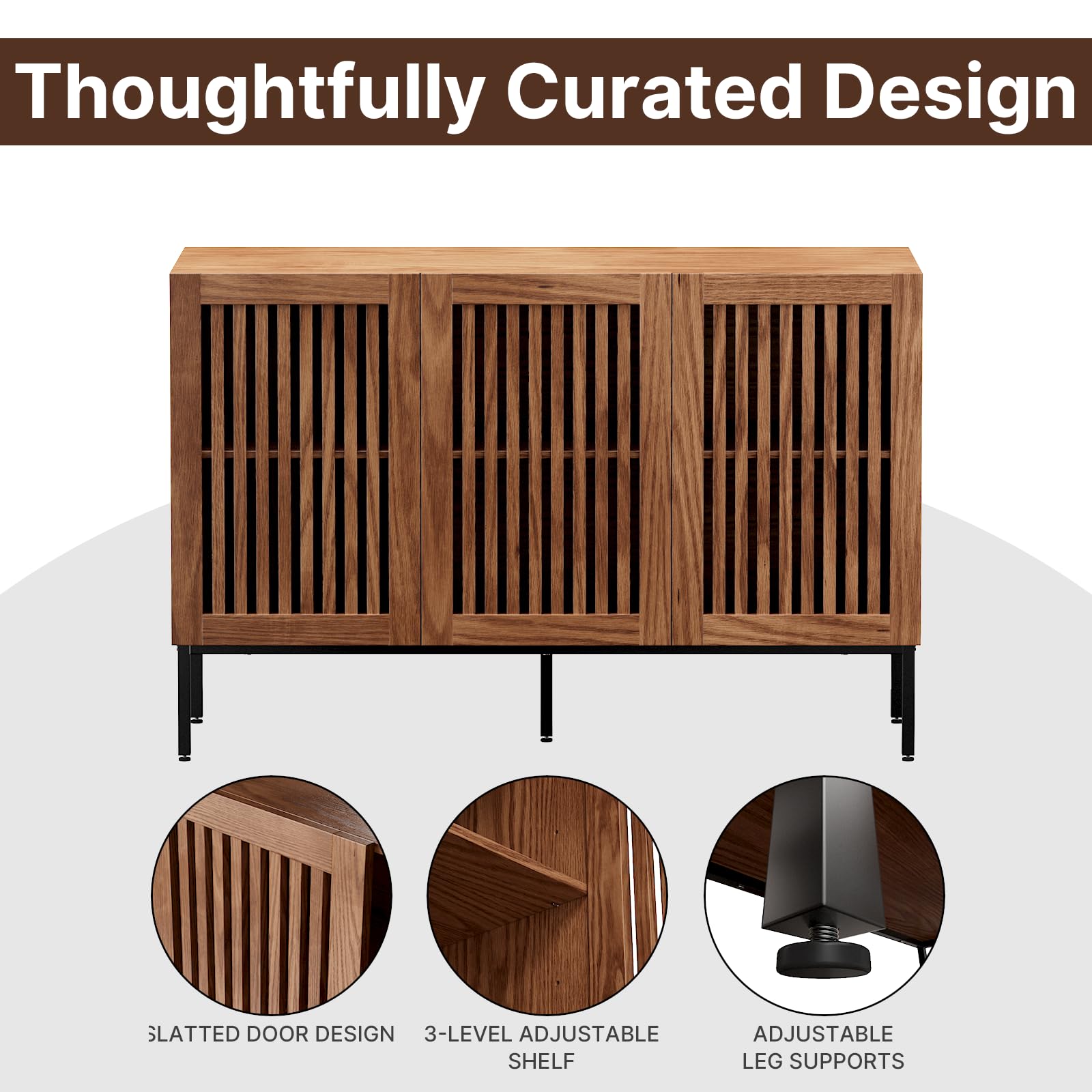 2 or 3 Door Accent Storage Cabinet with Adjustable Shelves - Freestanding Modern Buffet Sideboard for Living Room, Dining Room, Kitchen & Hallway - Perfect for Home Organization & Stylish Storage Solutions