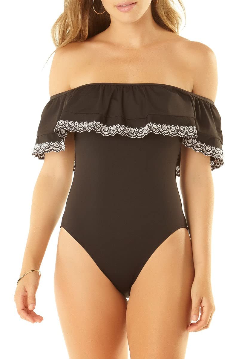 Anne Cole Women's Flounce Bandeau One Piece Swimsuit - Sexy Ruffled Monokini for Beach, Pool & Vacation | Plus Size Swimwear with Comfortable Fit